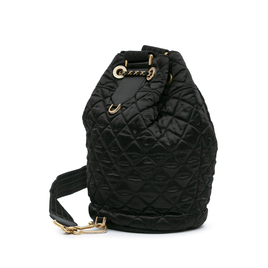 Chanel Quilted Nylon Crystal CC Drawstring Sling Bag