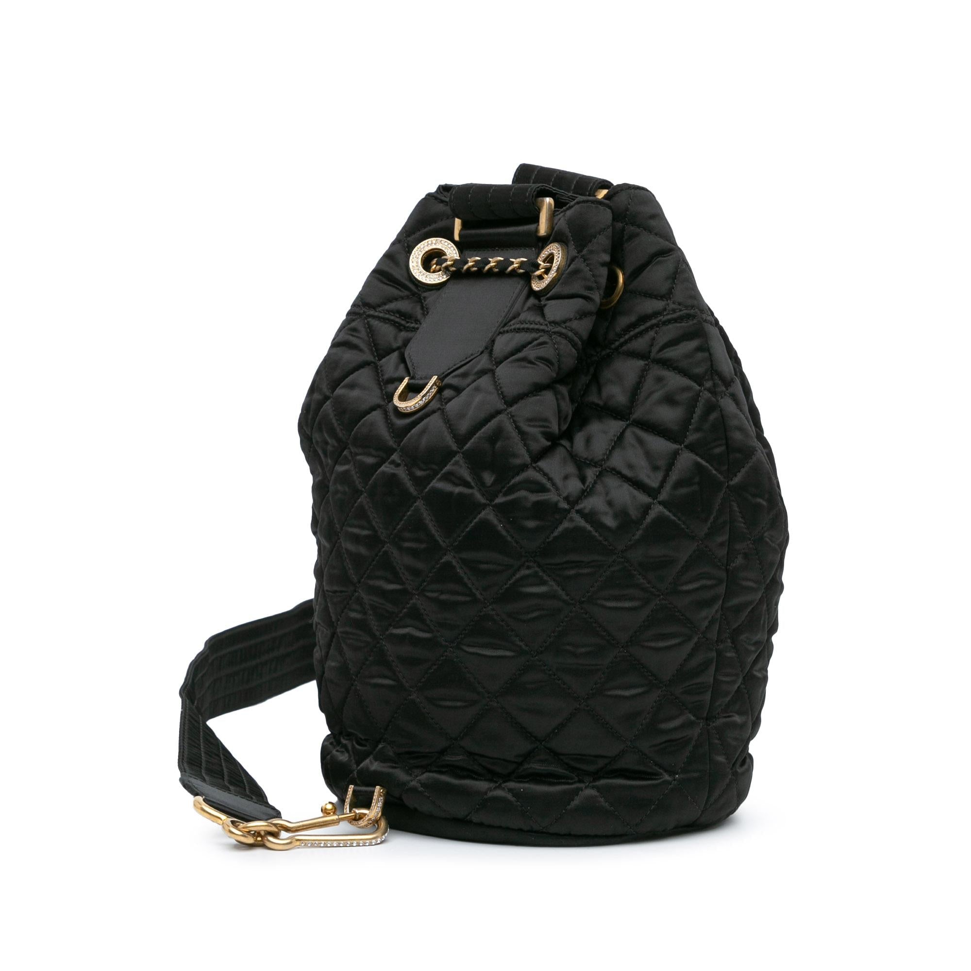 Chanel Quilted Nylon Crystal CC Drawstring Sling Bag