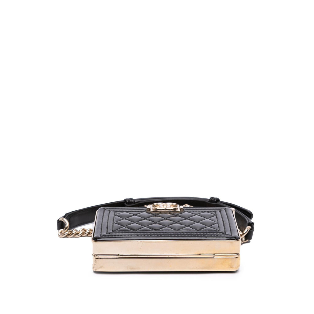Chanel Quilted Patent Boy Box Minaudiere on Chain