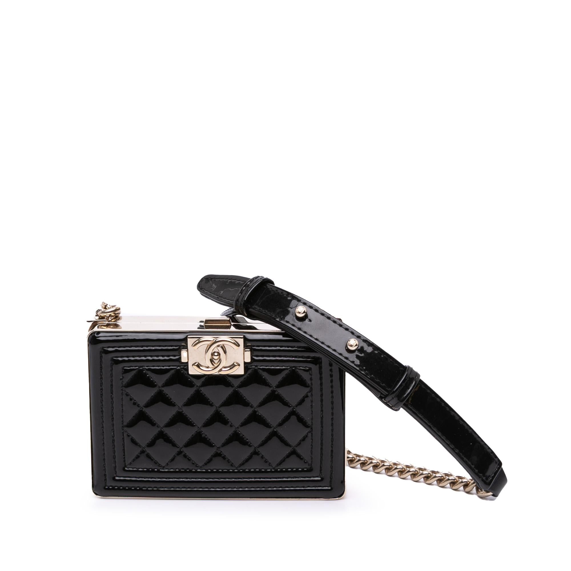 Chanel Quilted Patent Boy Box Minaudiere on Chain