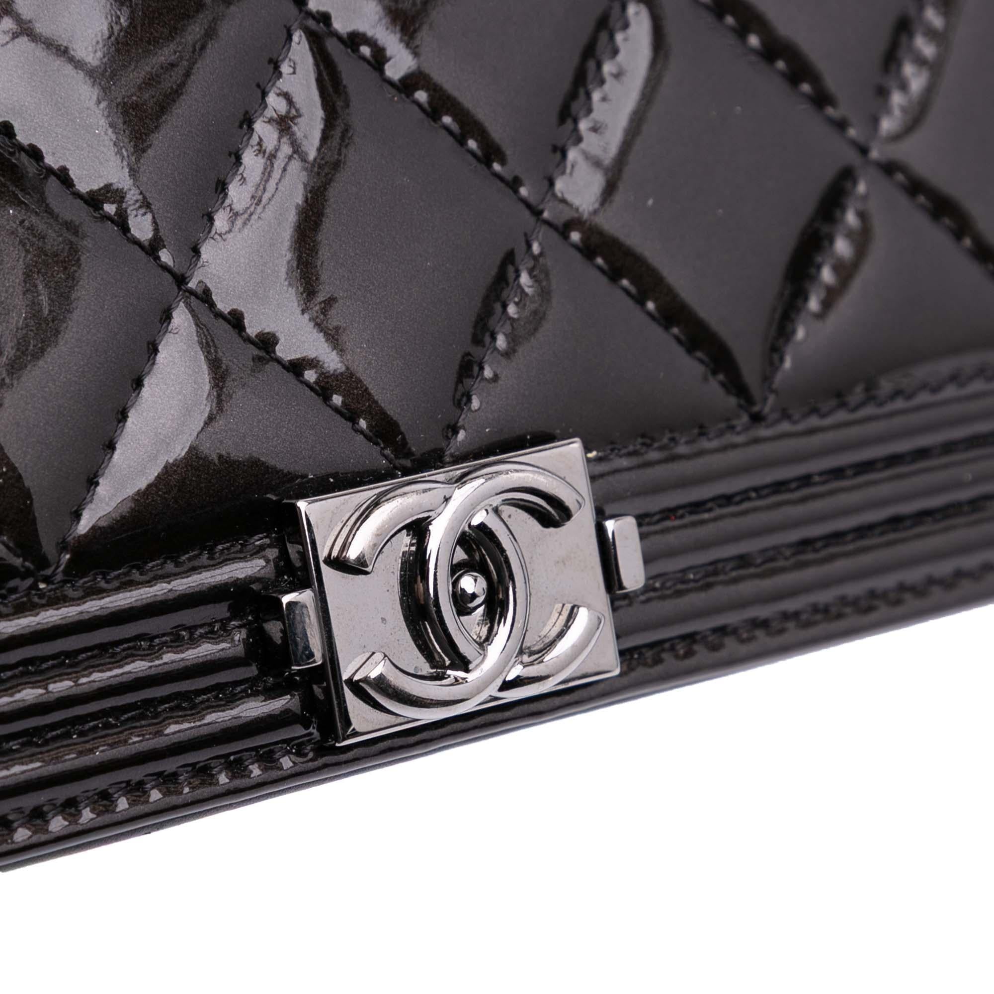 Chanel Quilted Patent Boy Long Wallet