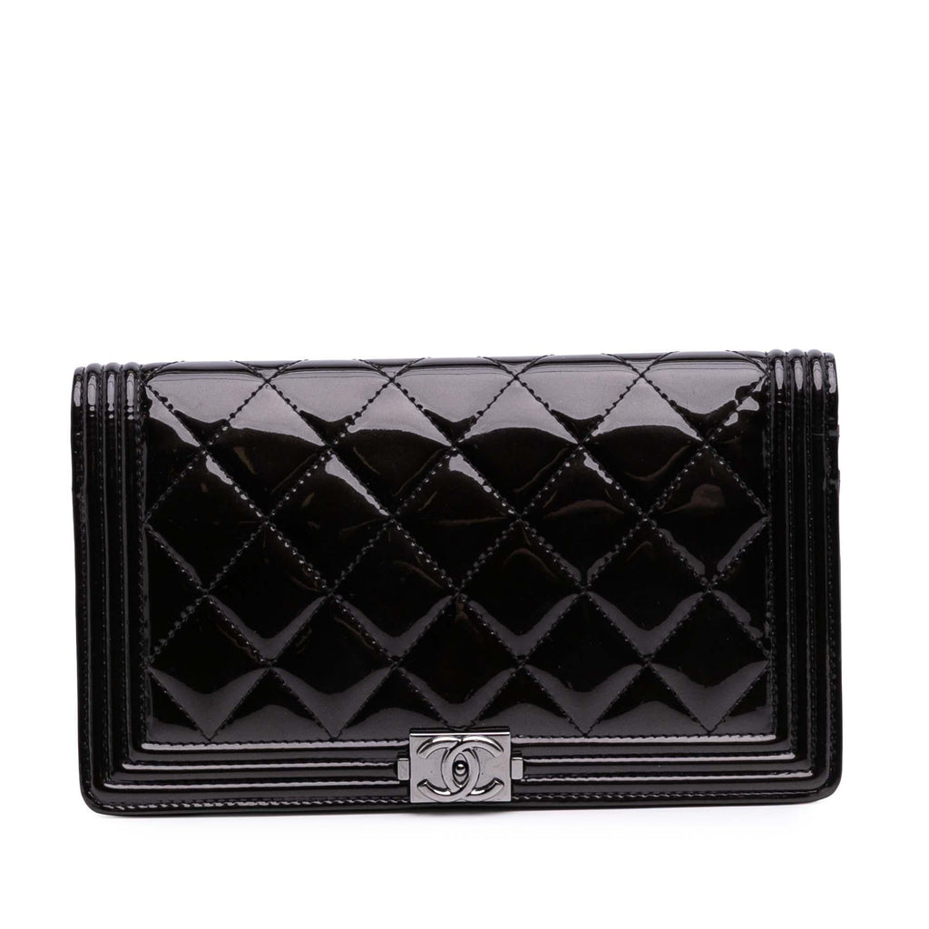Chanel Quilted Patent Boy Long Wallet