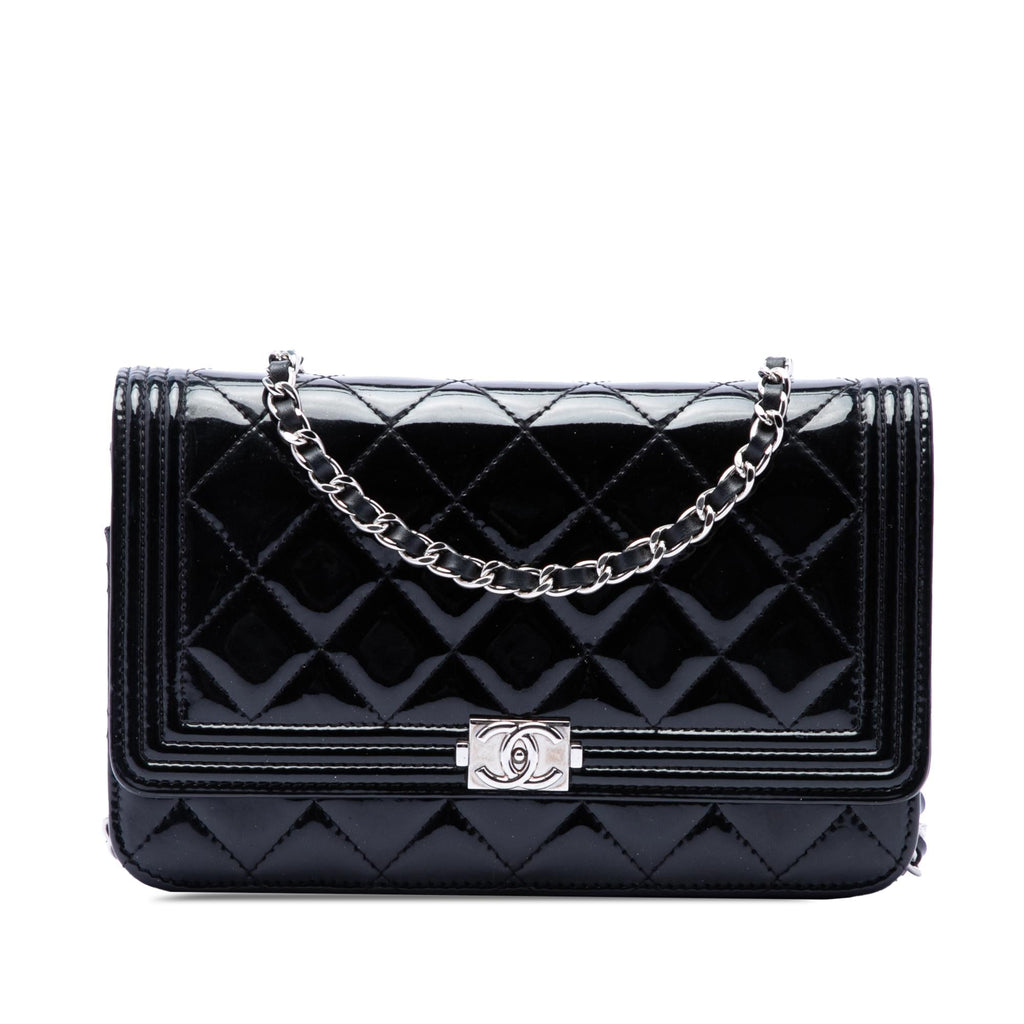 Chanel Quilted Patent Boy Wallet on Chain