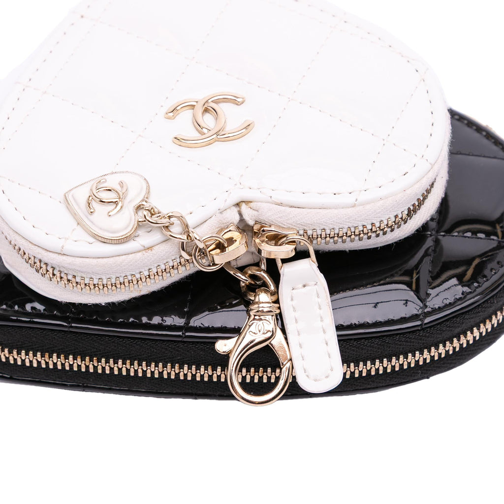Chanel Quilted Patent Calfskin CC Heart Clutch With Chain