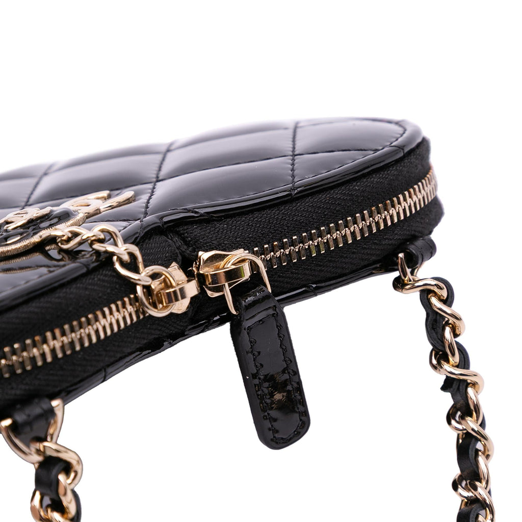Chanel Quilted Patent Calfskin CC Heart Clutch With Chain