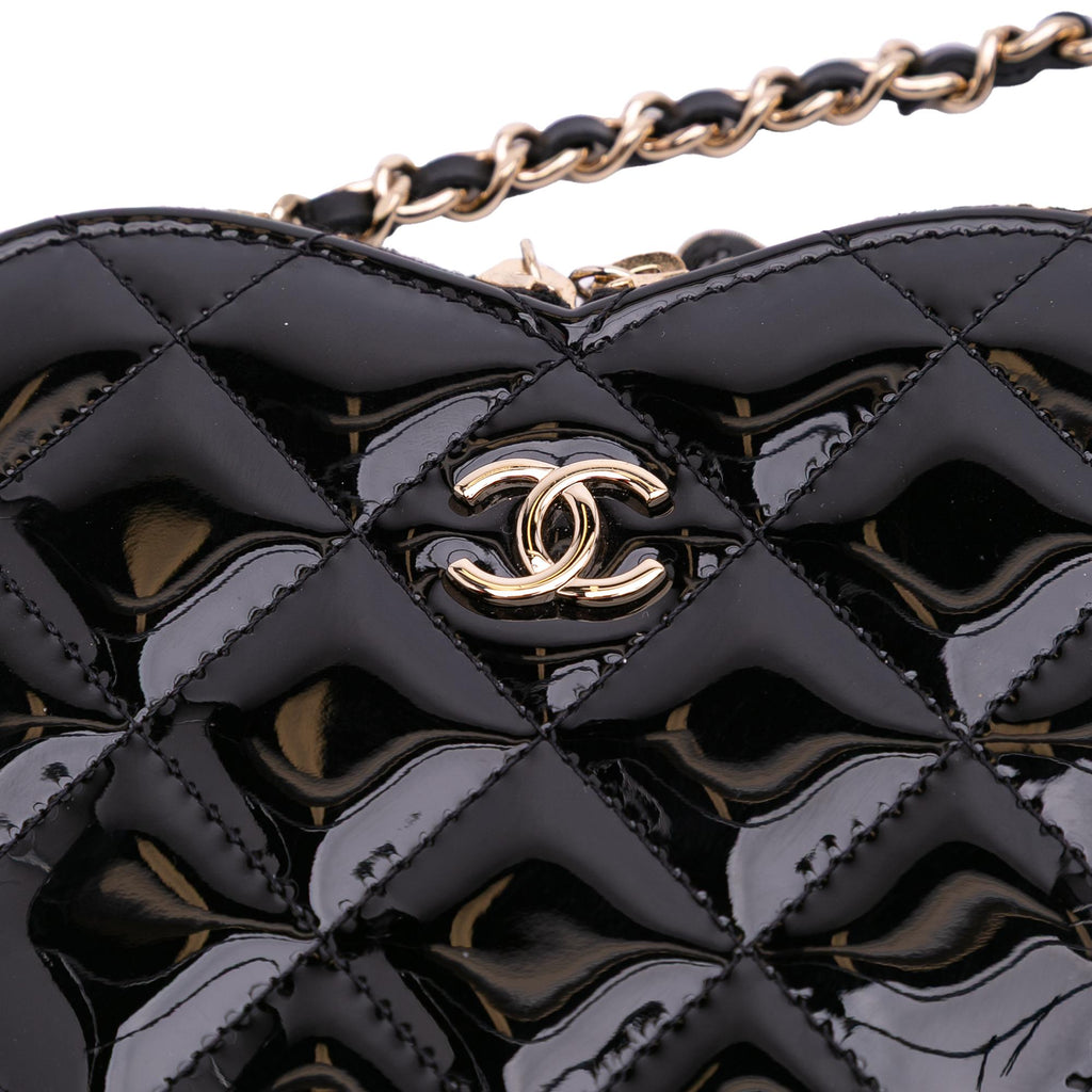 Chanel Quilted Patent Calfskin CC Heart Clutch With Chain