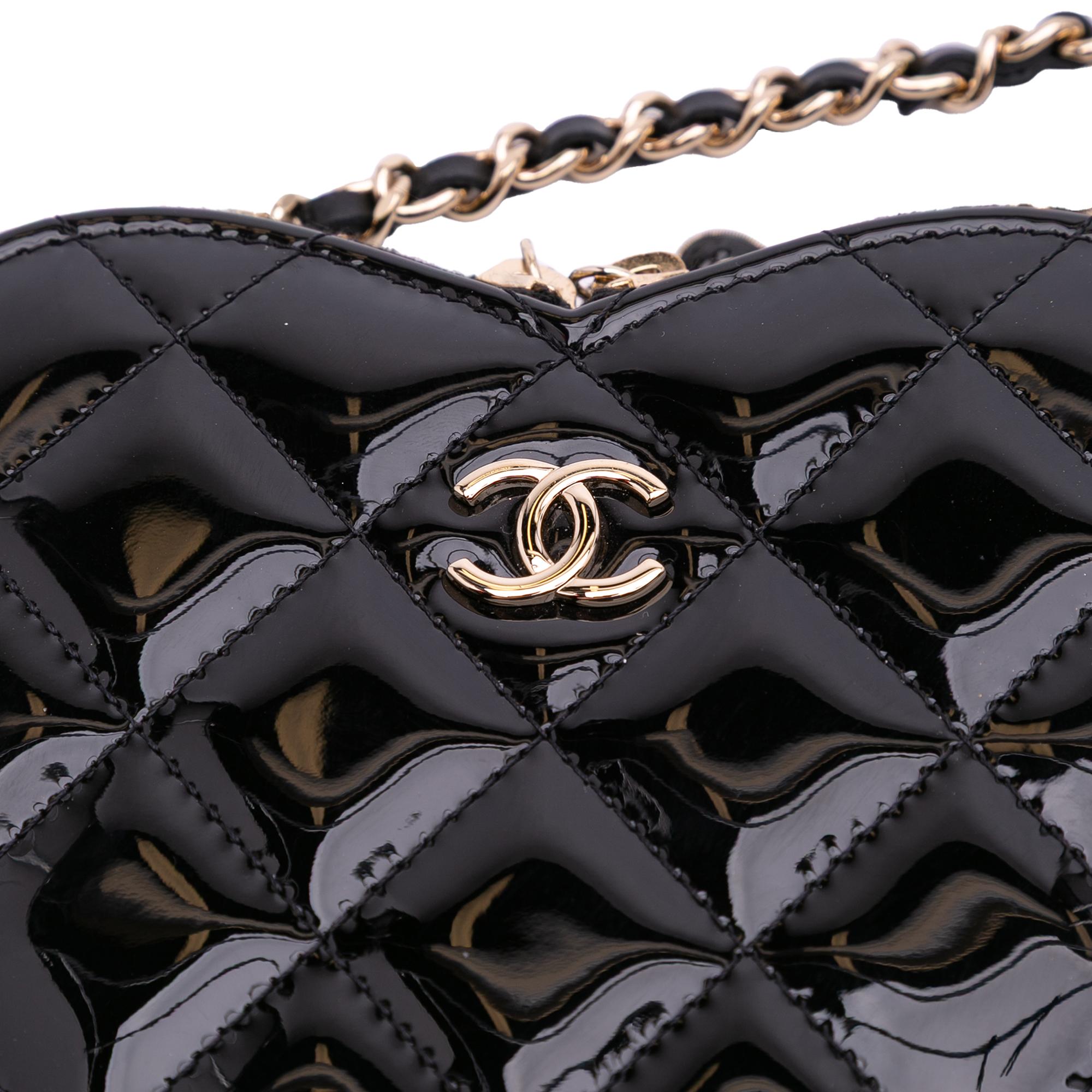 Chanel Quilted Patent Calfskin CC Heart Clutch With Chain