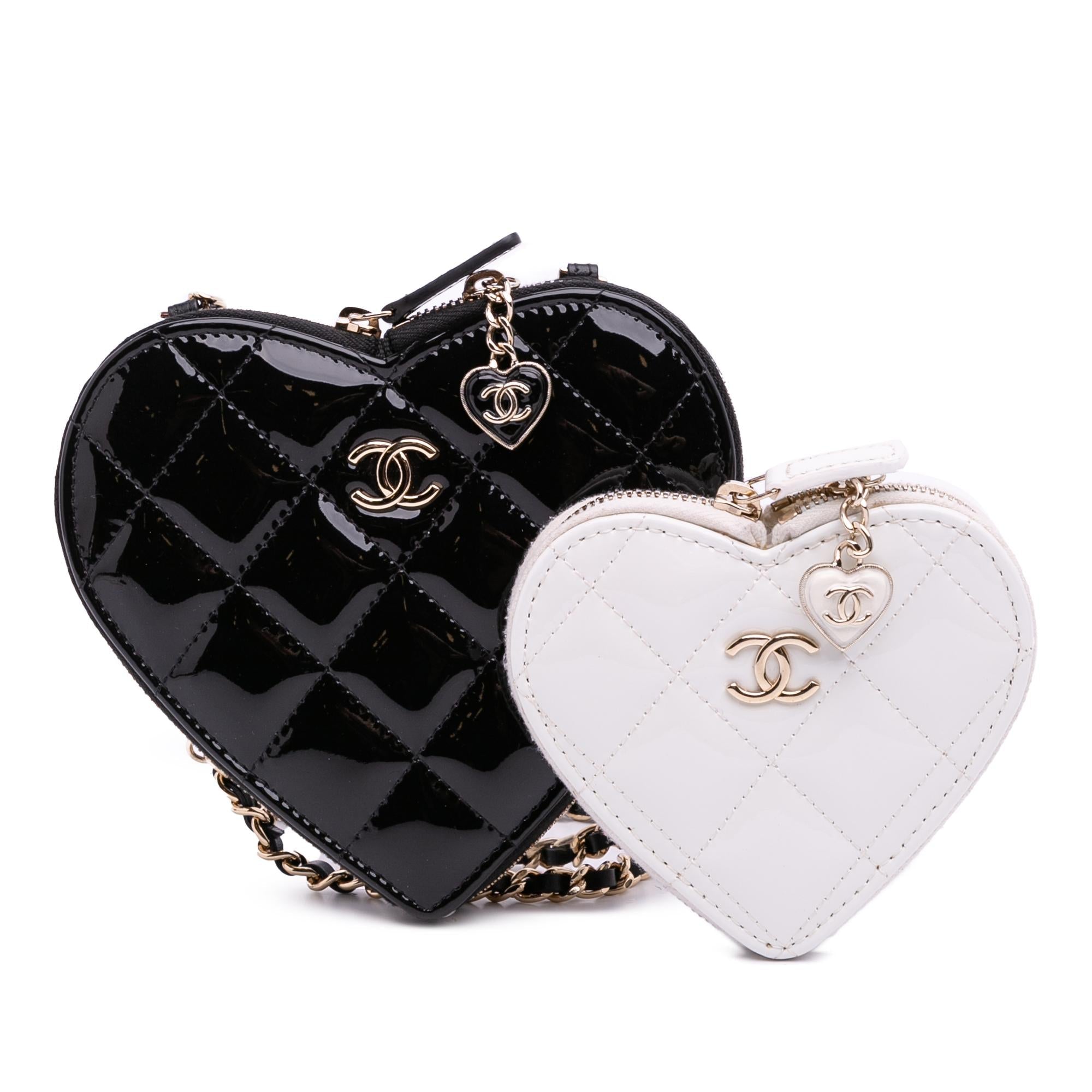 Chanel Quilted Patent Calfskin CC Heart Clutch With Chain