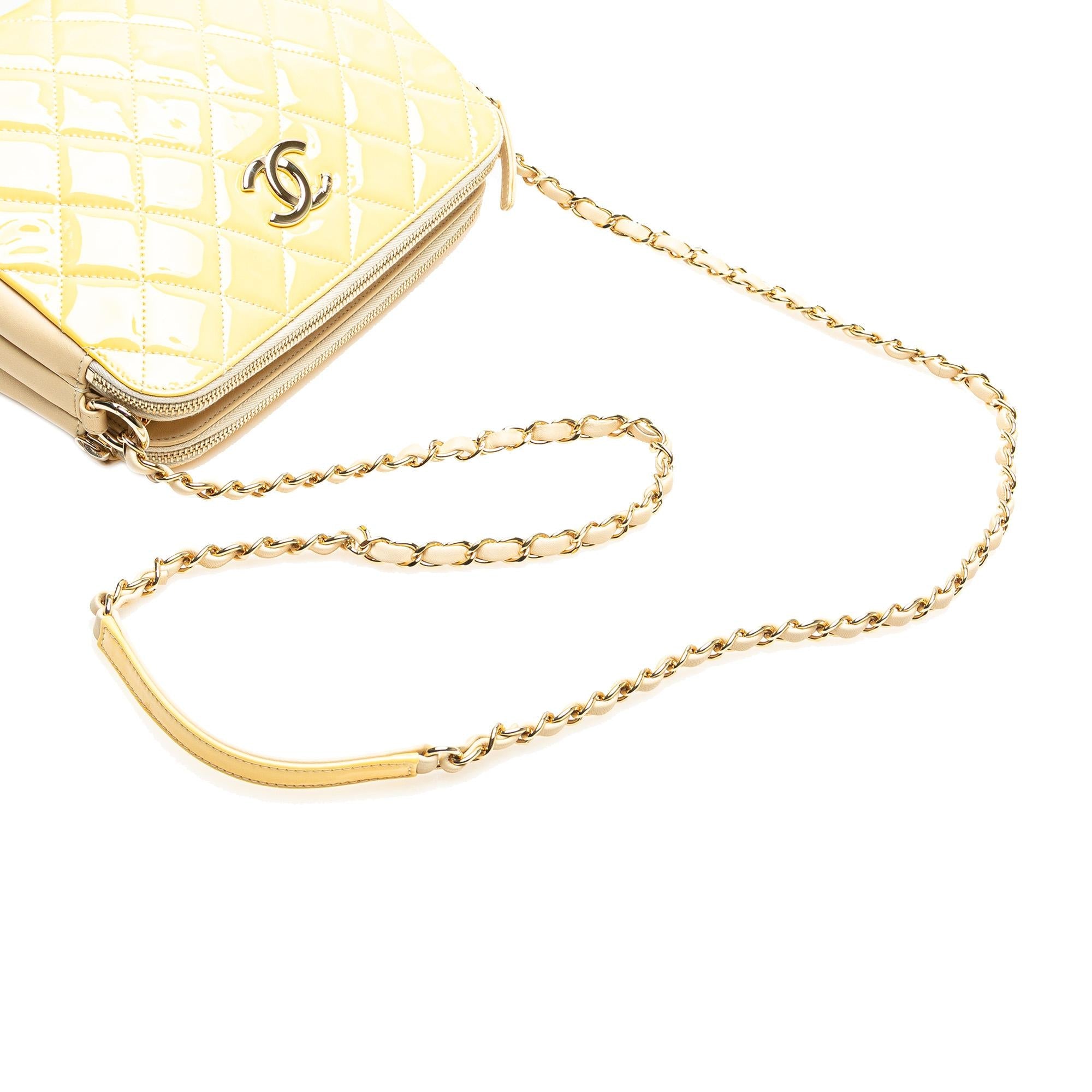 Chanel Quilted Patent Chain Double Zip Crossbody