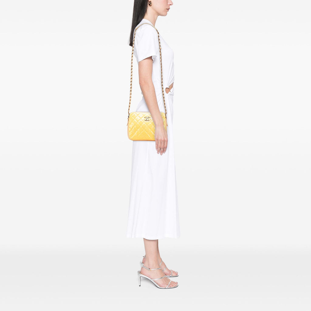 Chanel Quilted Patent Chain Double Zip Crossbody