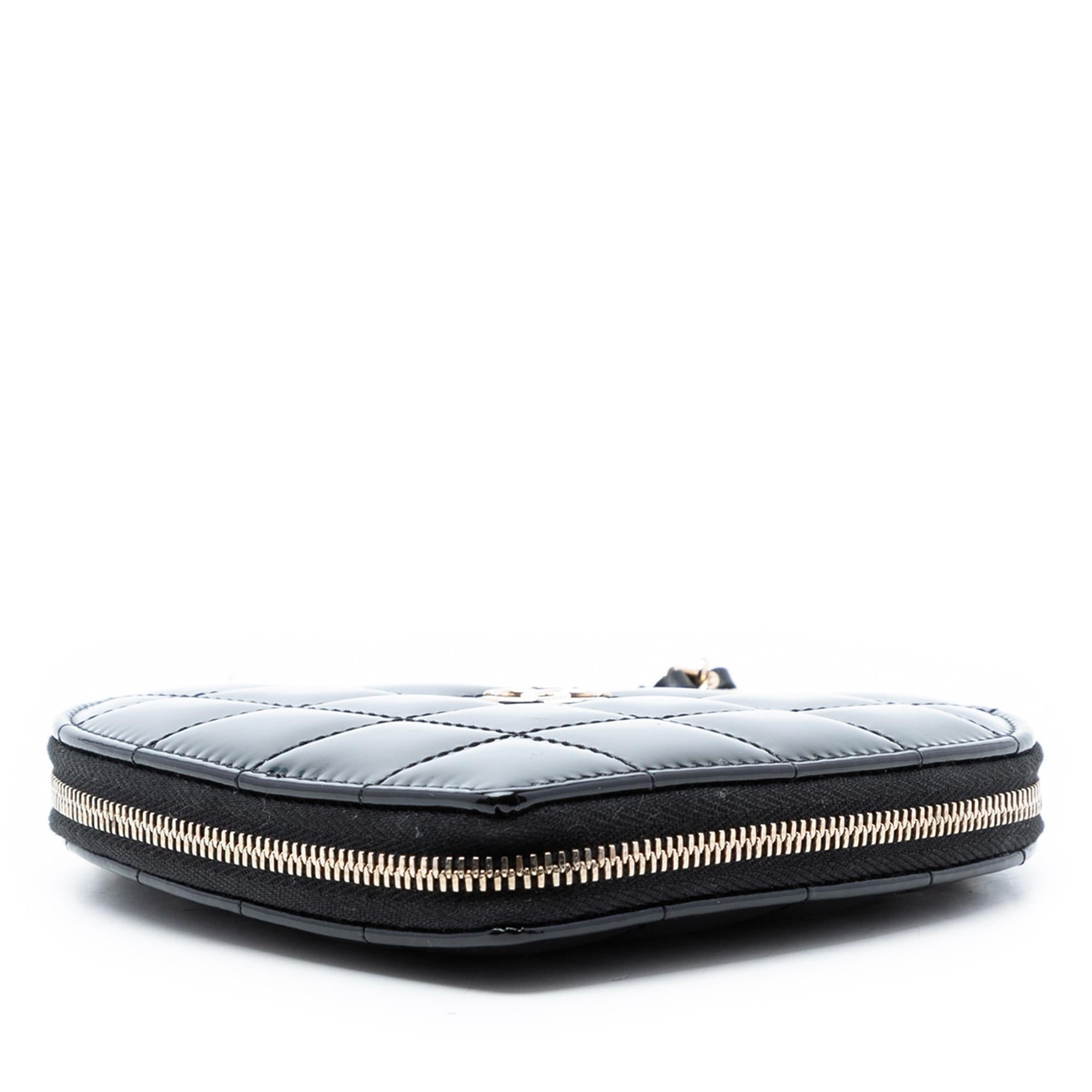 Chanel Quilted Patent Duo Heart Clutch with Chain