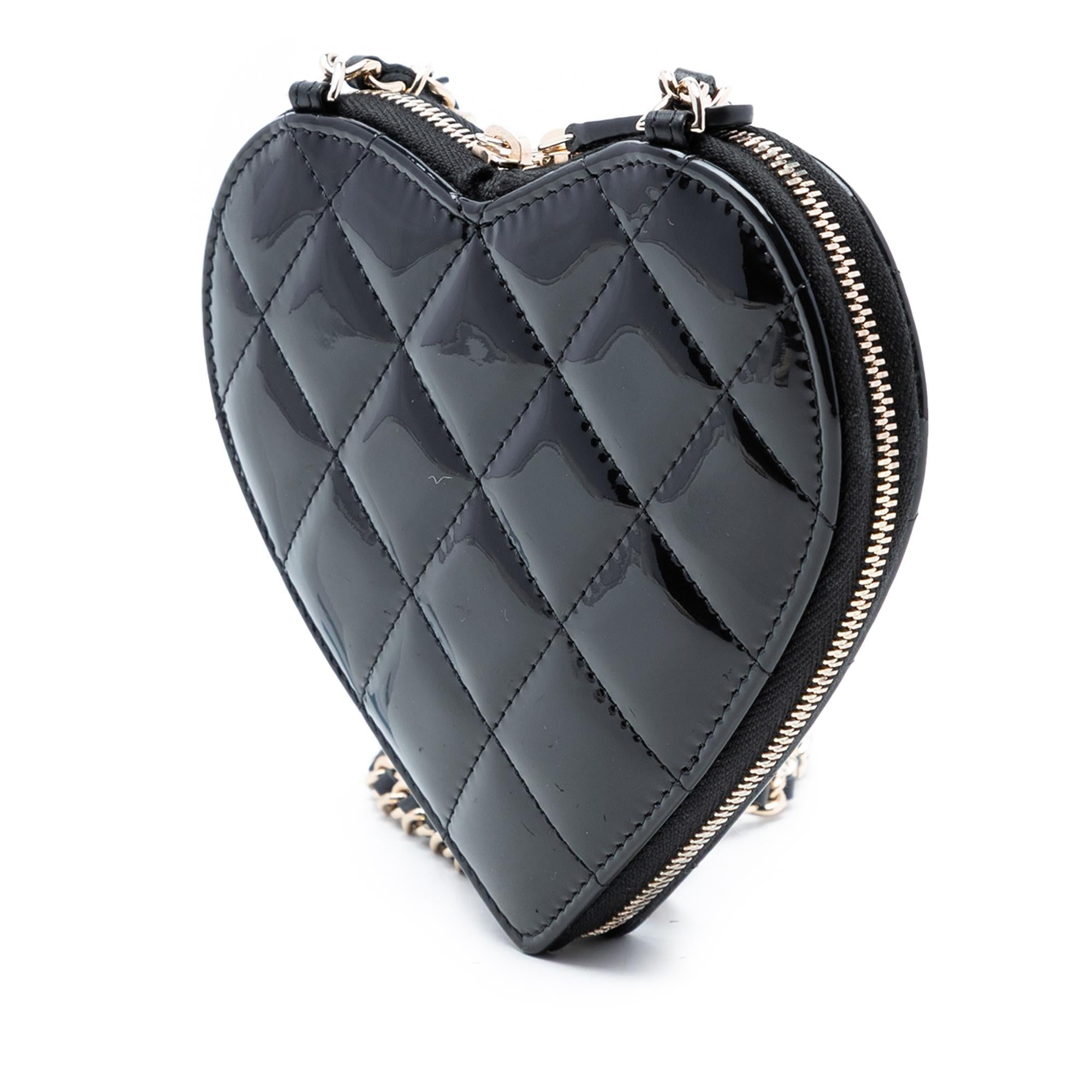 Chanel Quilted Patent Duo Heart Clutch with Chain