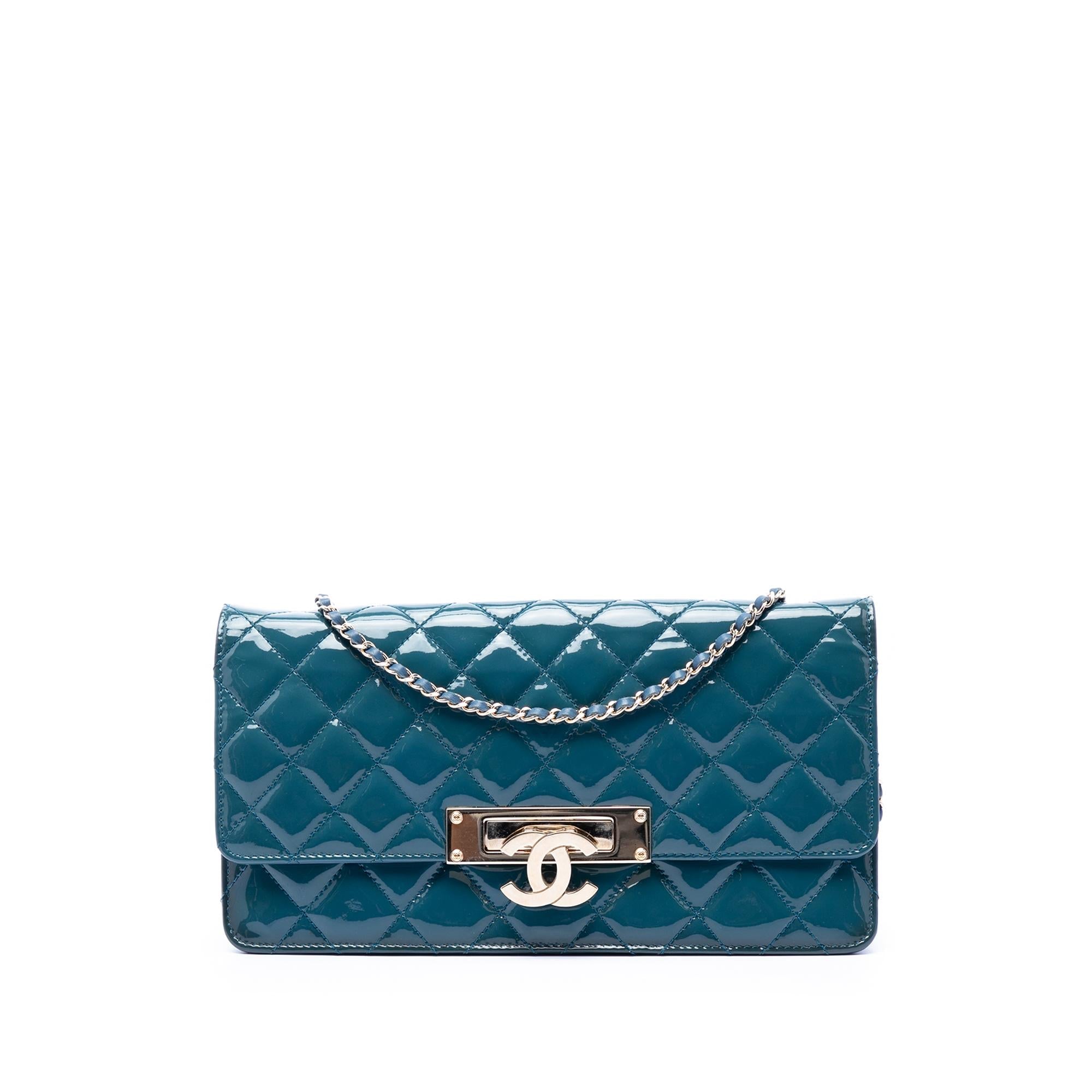 Chanel Quilted Patent Golden Class East West Wallet on Chain