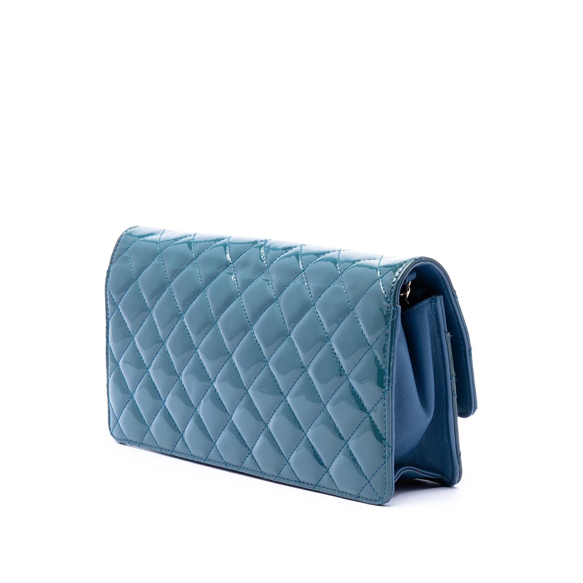 Chanel Quilted Patent Golden Class East West Wallet on Chain