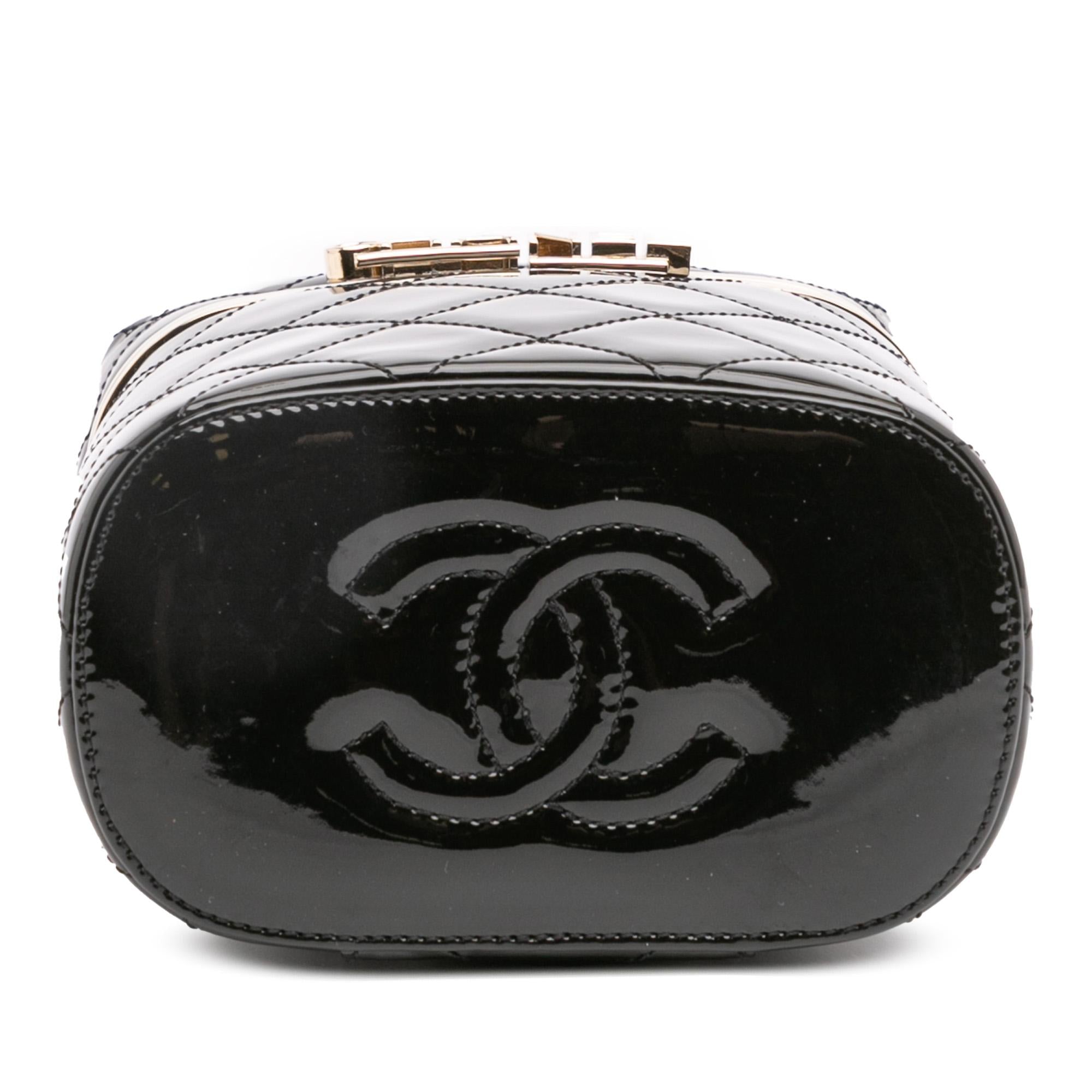 Chanel Quilted Patent Logo Chain Vanity Case