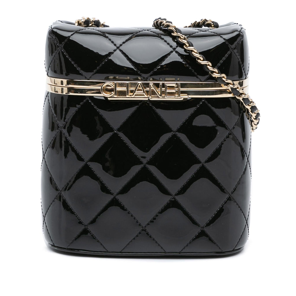 Chanel Quilted Patent Logo Chain Vanity Case
