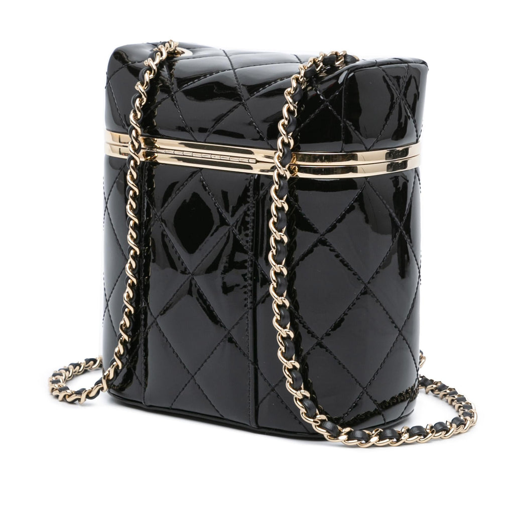 Chanel Quilted Patent Logo Chain Vanity Case