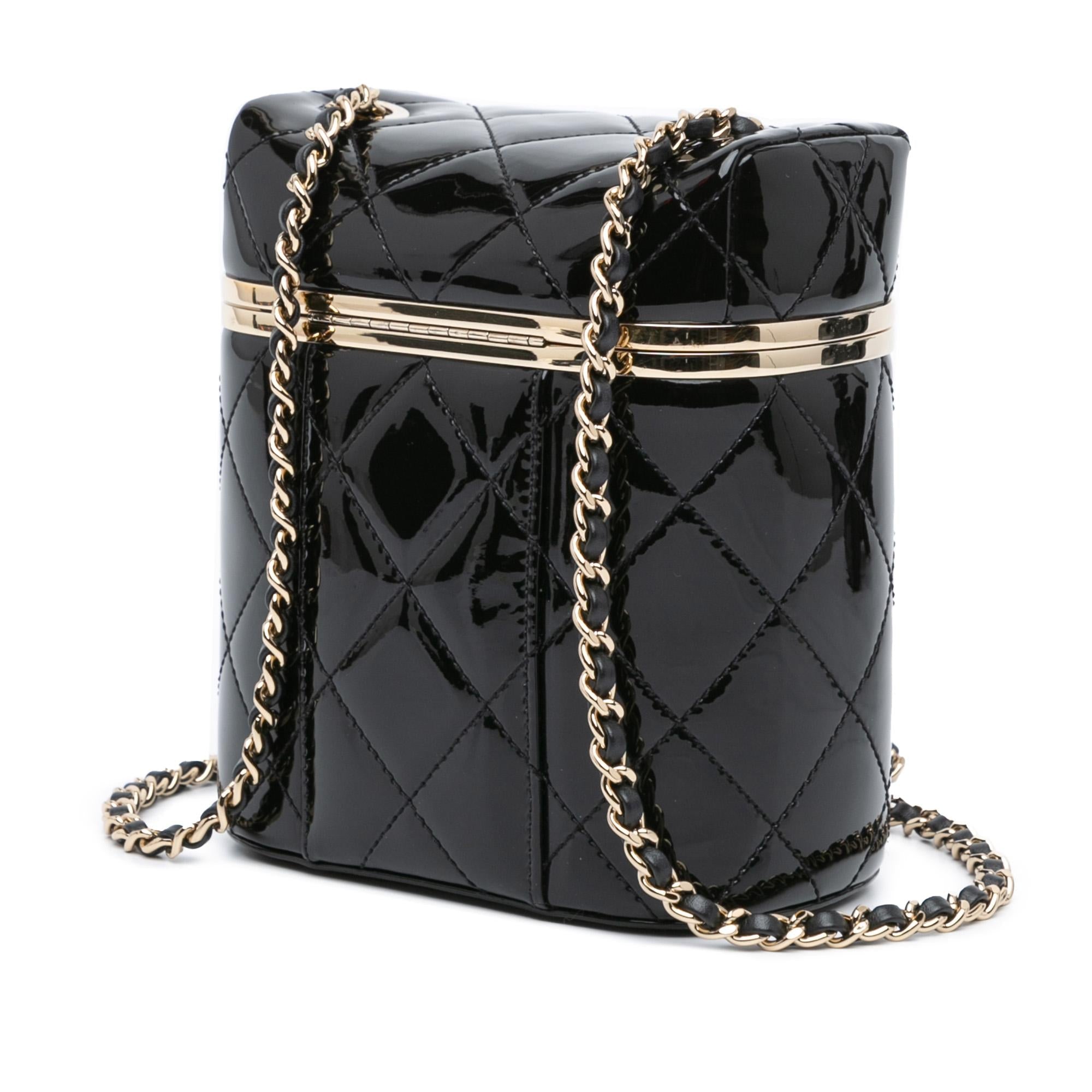 Chanel Quilted Patent Logo Chain Vanity Case