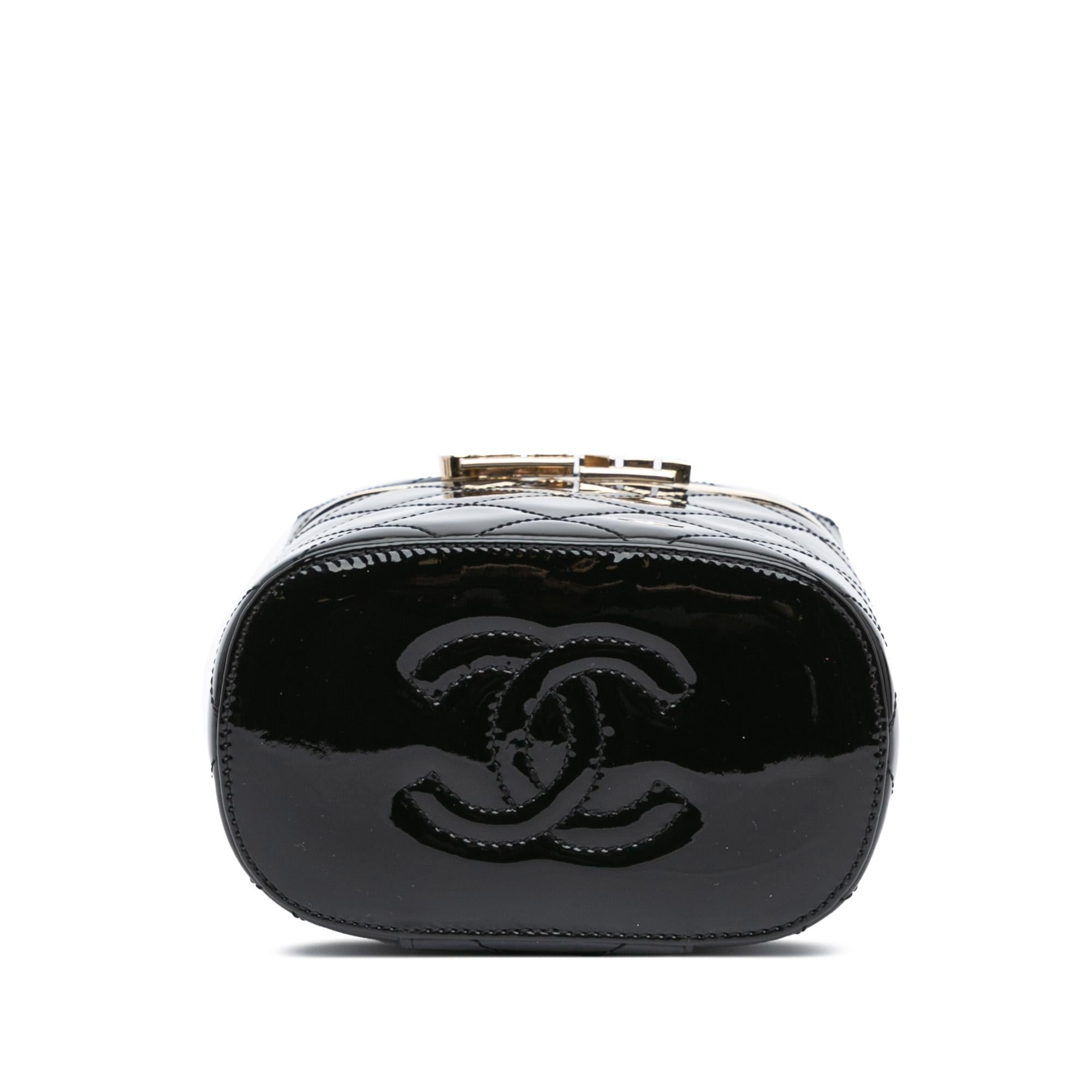 Chanel Quilted Patent Logo Chain Vanity Case