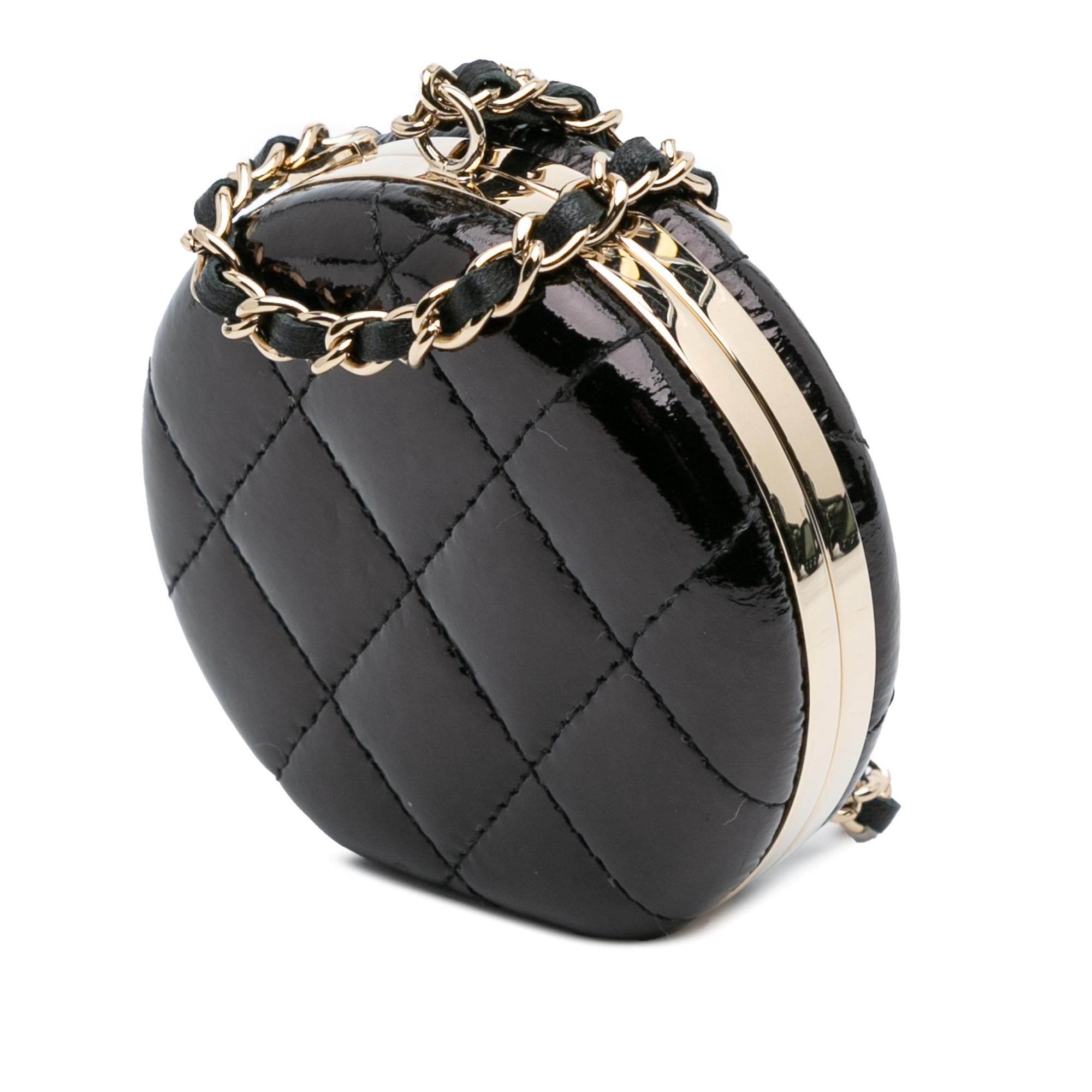 Chanel Quilted Patent Round Mirror Chain Necklace