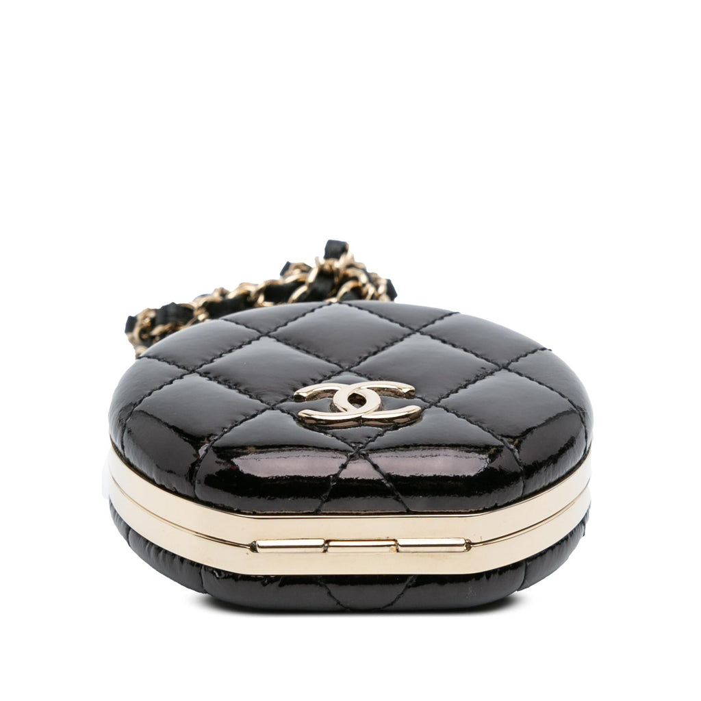 Chanel Quilted Patent Round Mirror Chain Necklace