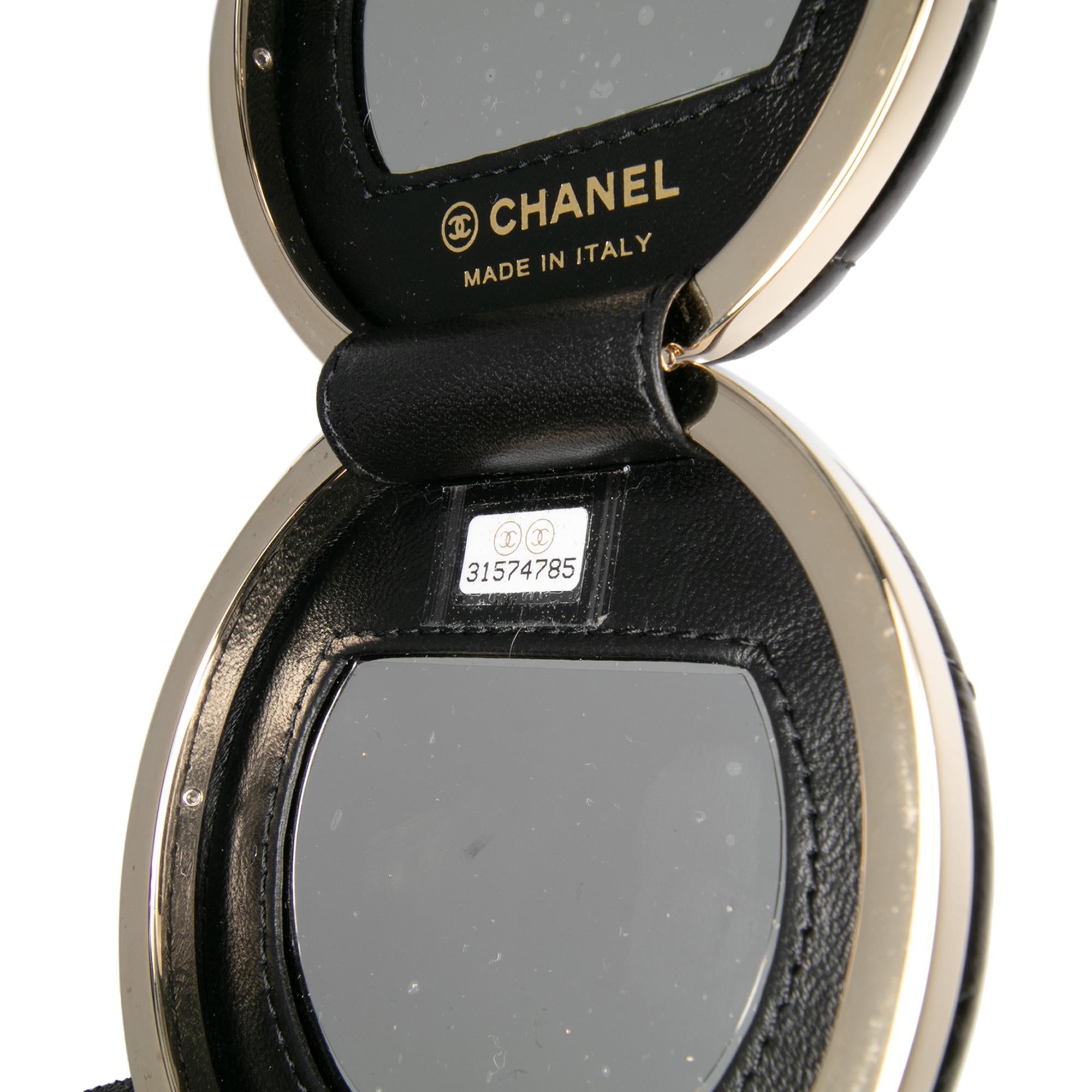 Chanel Quilted Patent Round Mirror Chain Necklace