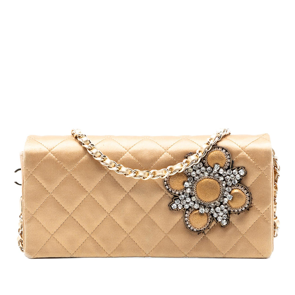 Chanel Quilted Satin Crystal Chain Clutch