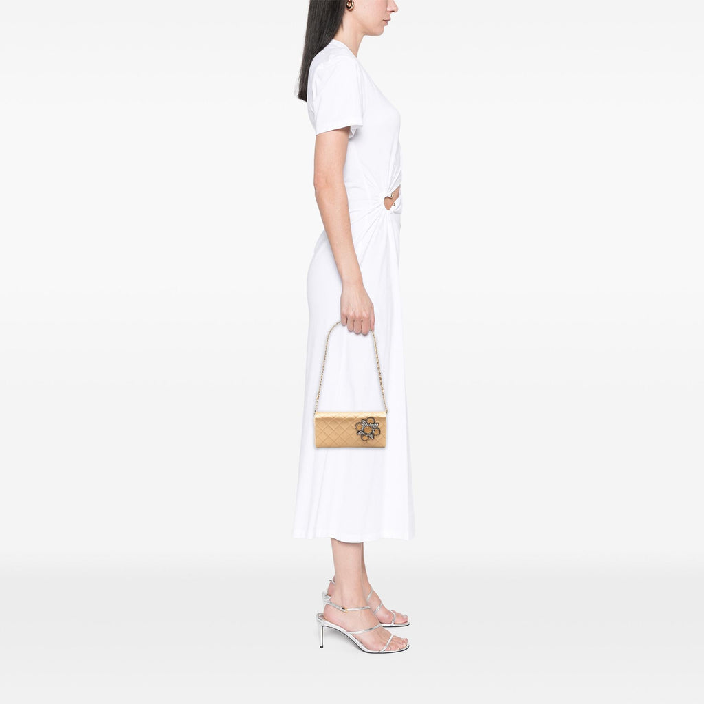 Chanel Quilted Satin Crystal Chain Clutch