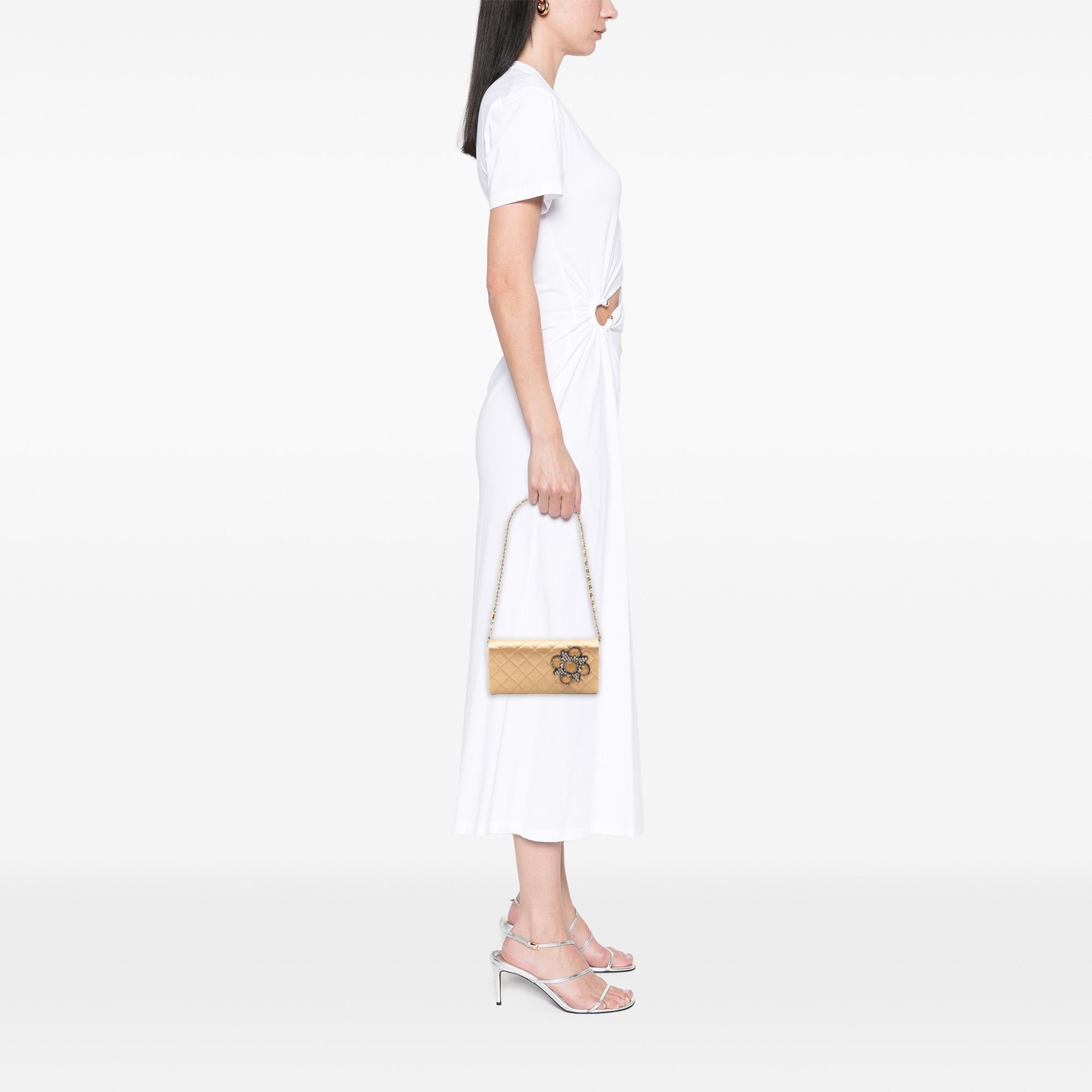 Chanel Quilted Satin Crystal Chain Clutch