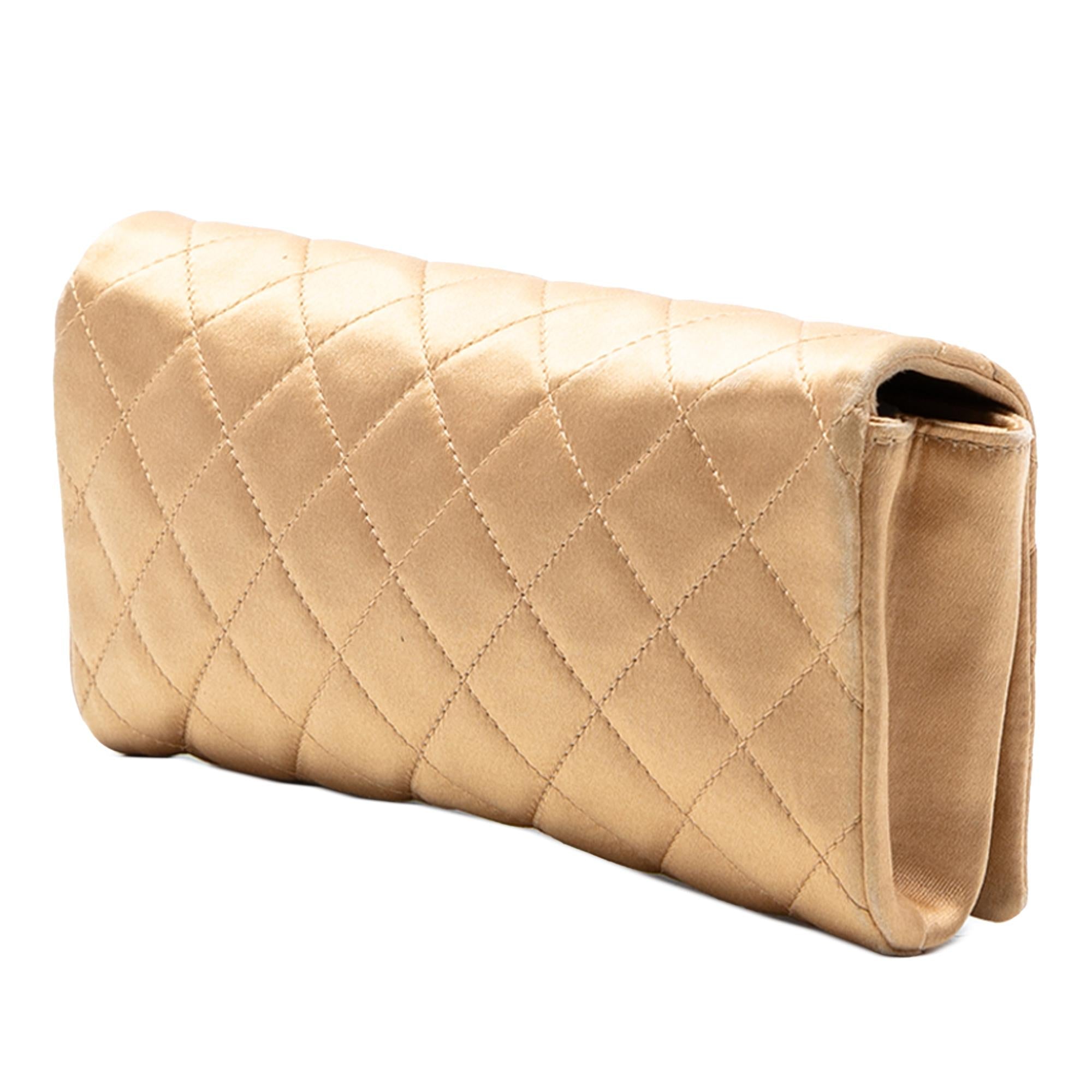 Chanel Quilted Satin Crystal Chain Clutch