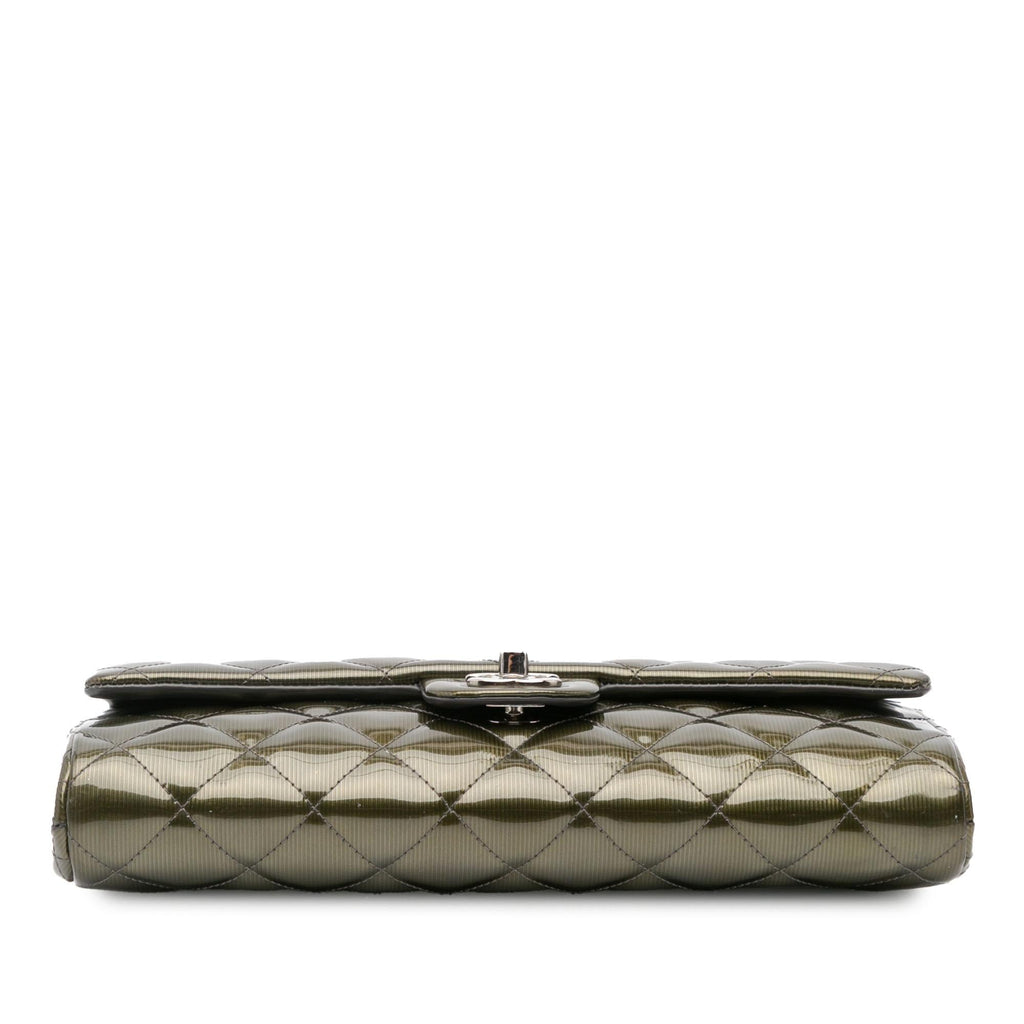 Chanel Quilted Striated Metallic Patent Clutch with Chain