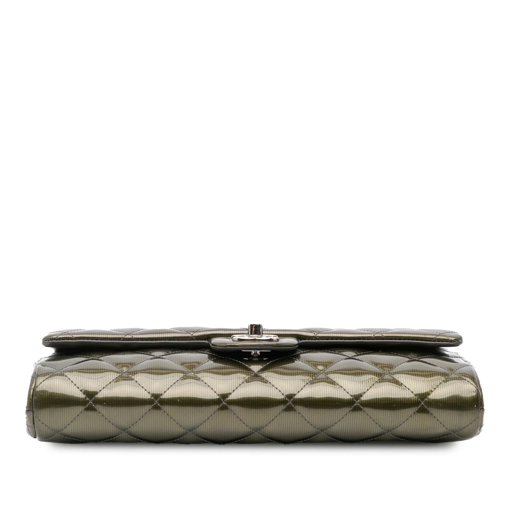 Chanel Quilted Striated Metallic Patent Clutch with Chain