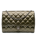 Chanel Quilted Striated Metallic Patent Clutch with Chain