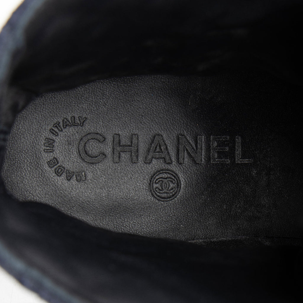 Chanel Quilted Suede CC Leather Cap Toe Combat Boots - Size 9 / 39