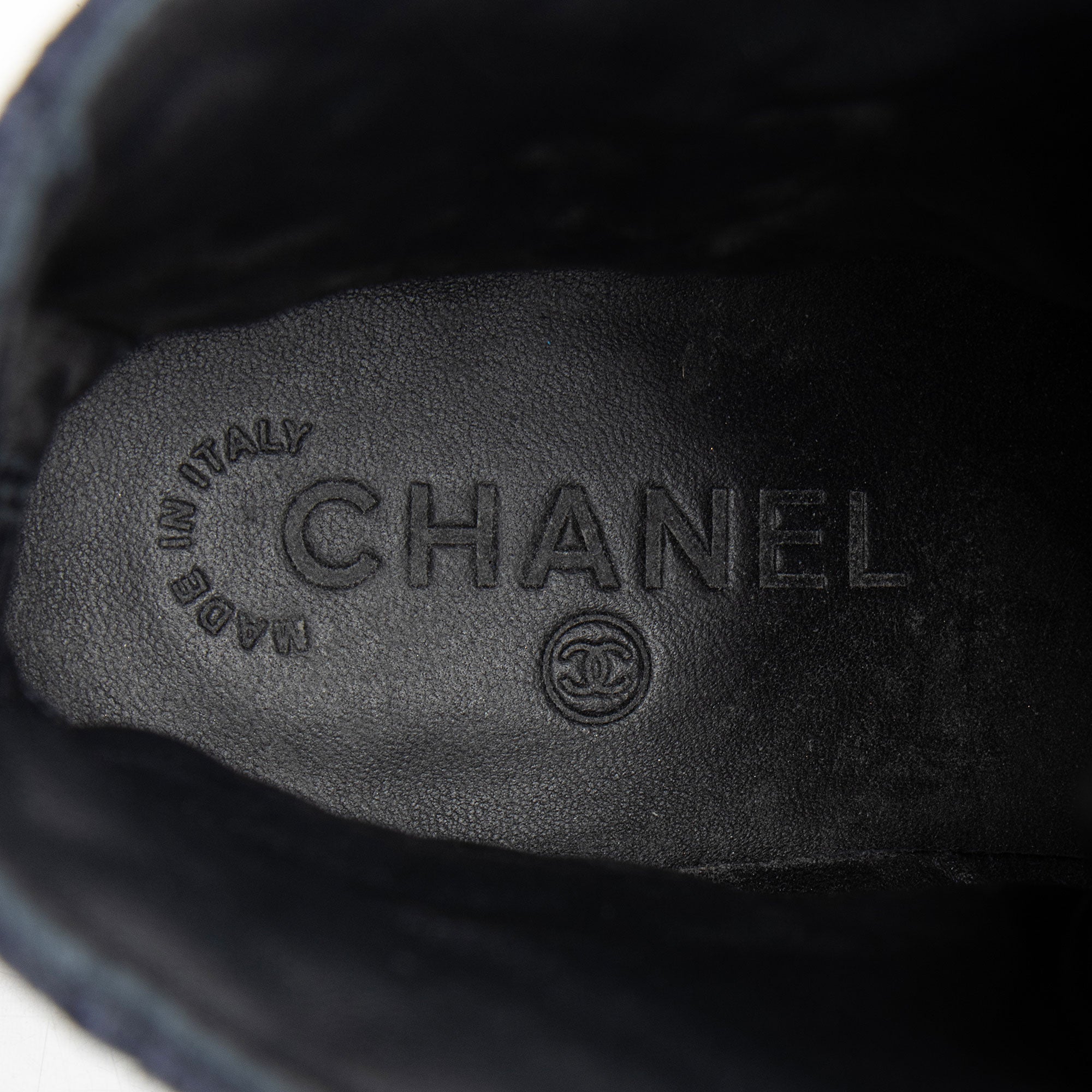 Chanel Quilted Suede CC Leather Cap Toe Combat Boots - Size 9 / 39