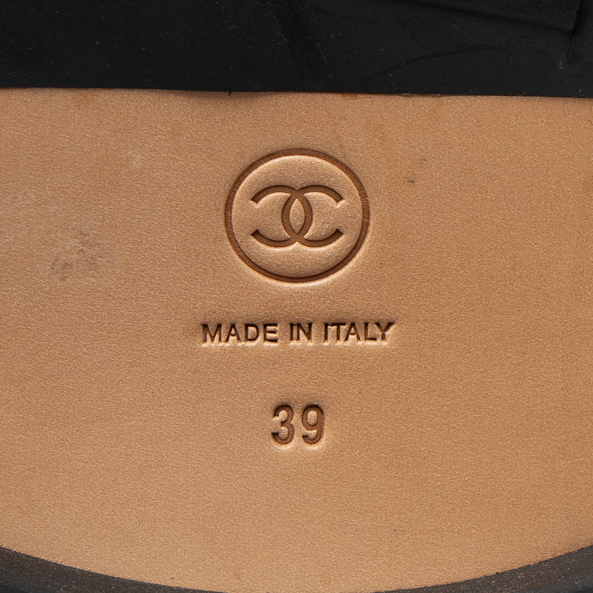 Chanel Quilted Suede CC Leather Cap Toe Combat Boots - Size 9 / 39