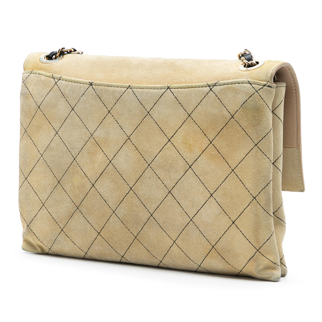 Chanel Quilted Suede Retro Label Flap