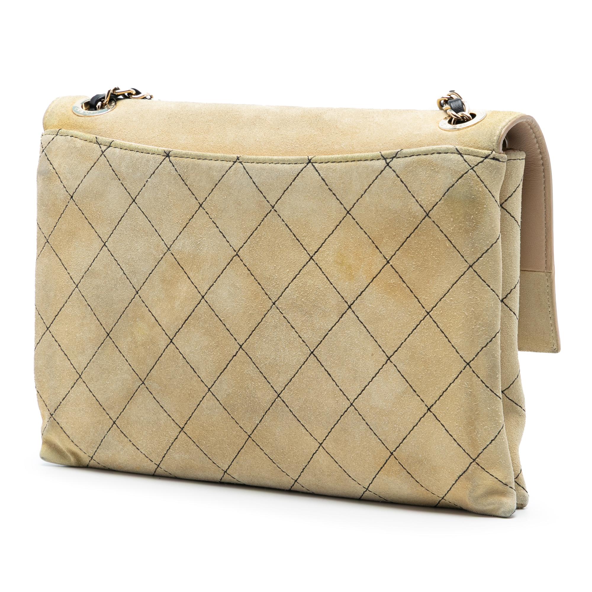 Chanel Quilted Suede Retro Label Flap