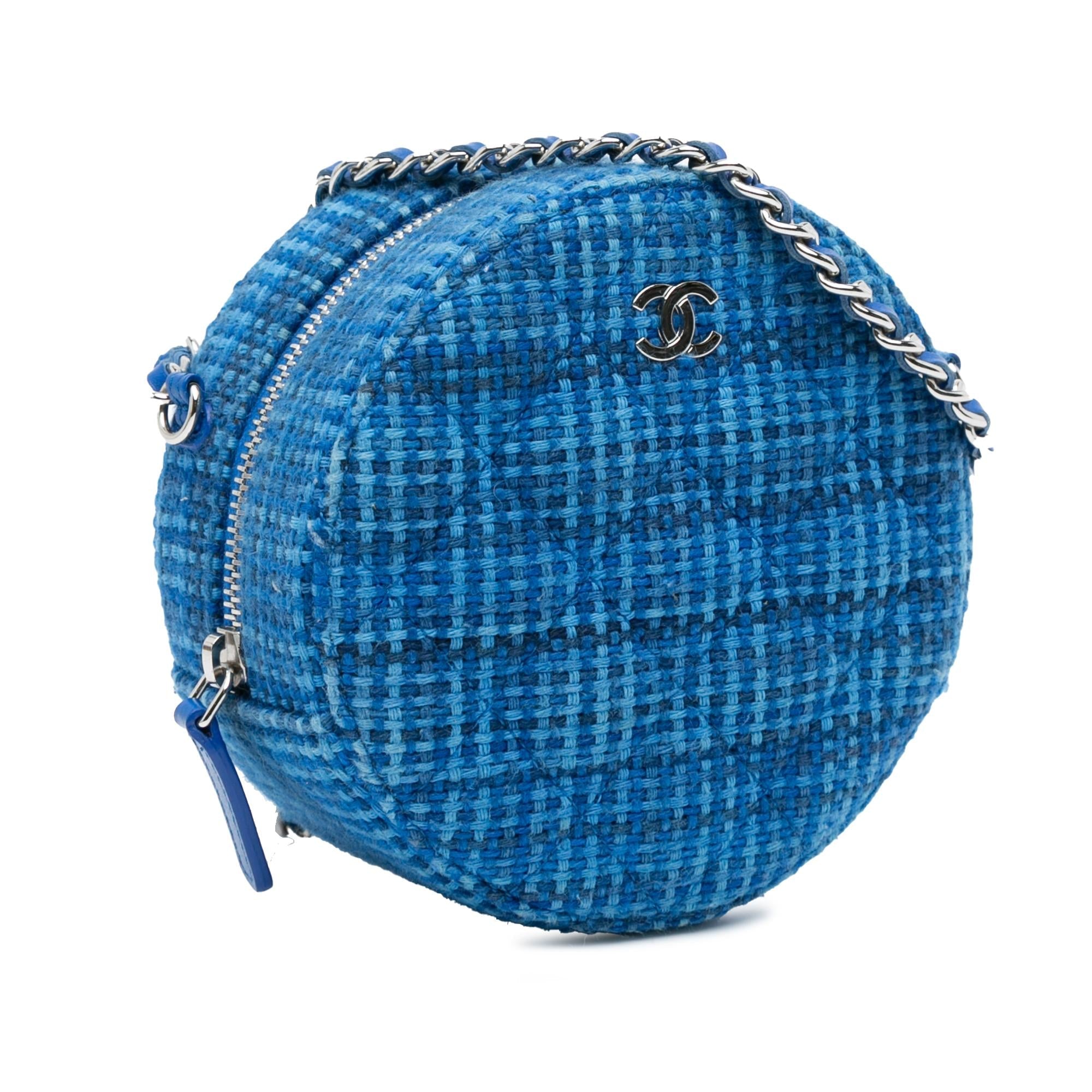 Chanel Quilted Tweed Round Clutch With Chain (SHG-mrWmol)
