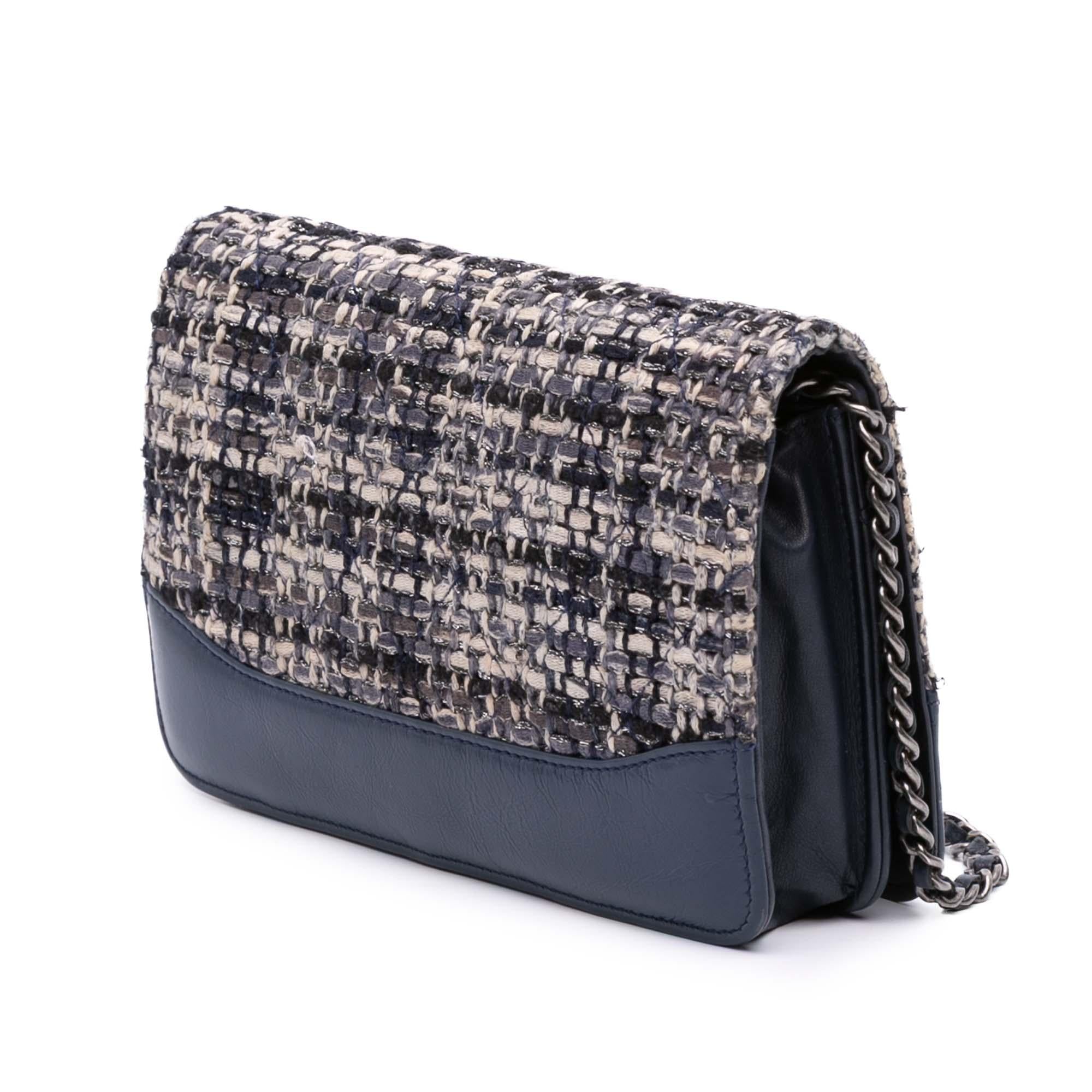 Chanel Quilted Tweed and Calfskin Gabrielle Wallet On Chain