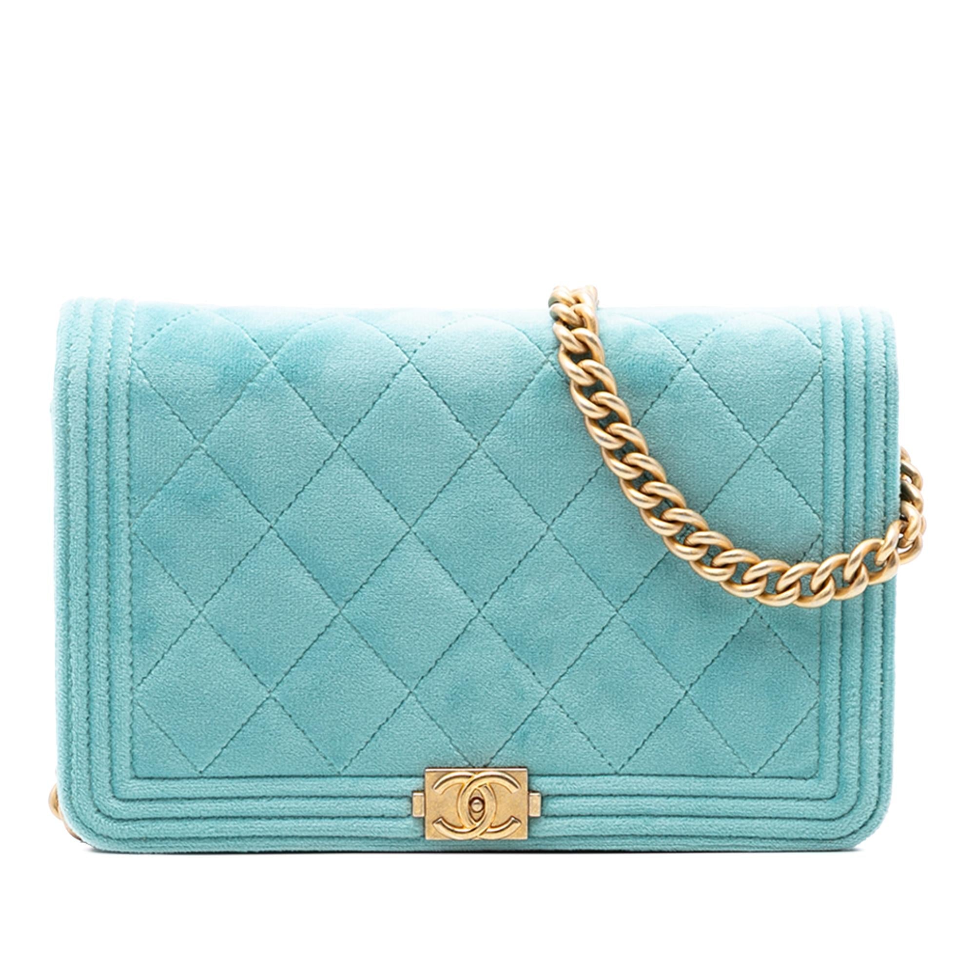 Chanel Quilted Velvet Boy Wallet On Chain