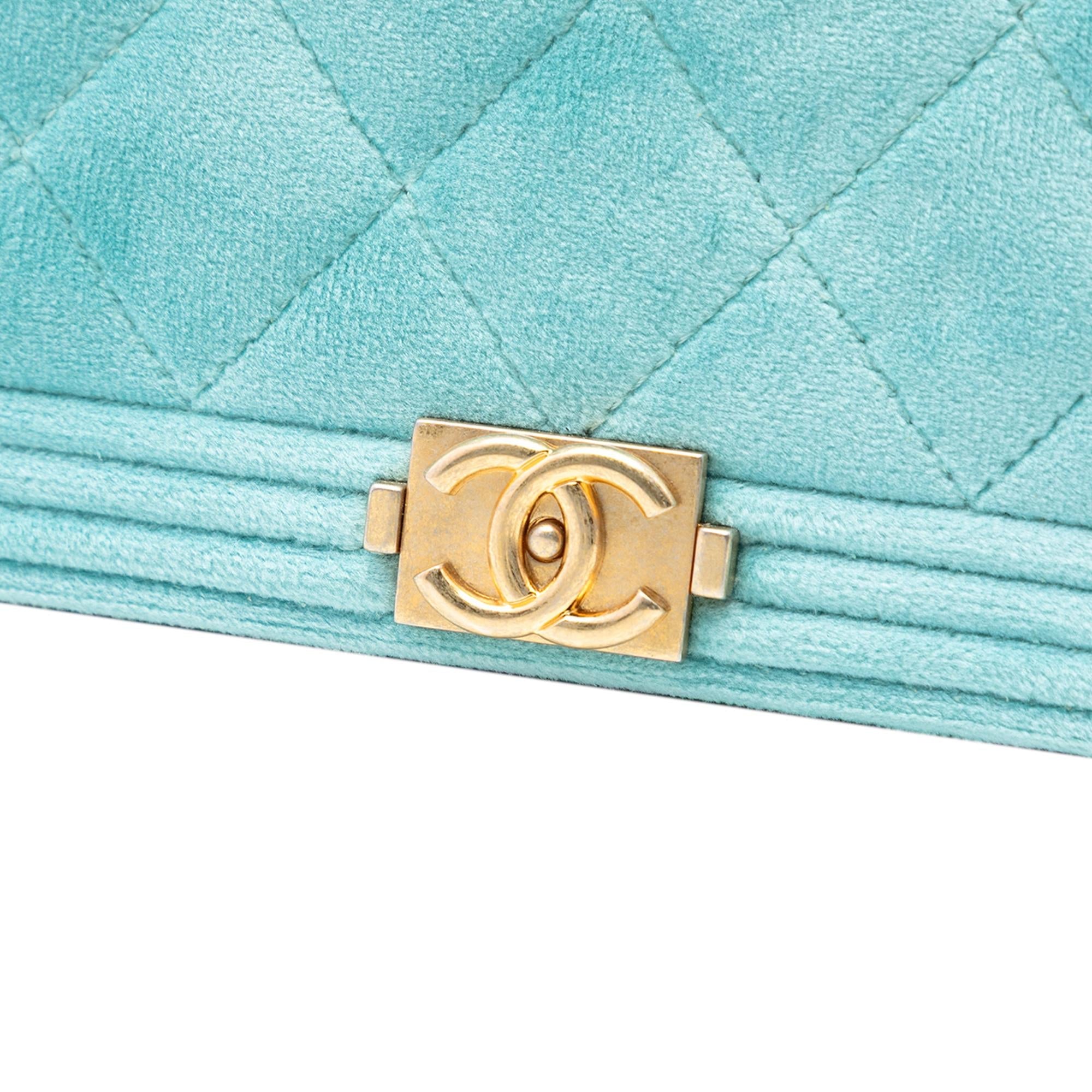 Chanel Quilted Velvet Boy Wallet On Chain