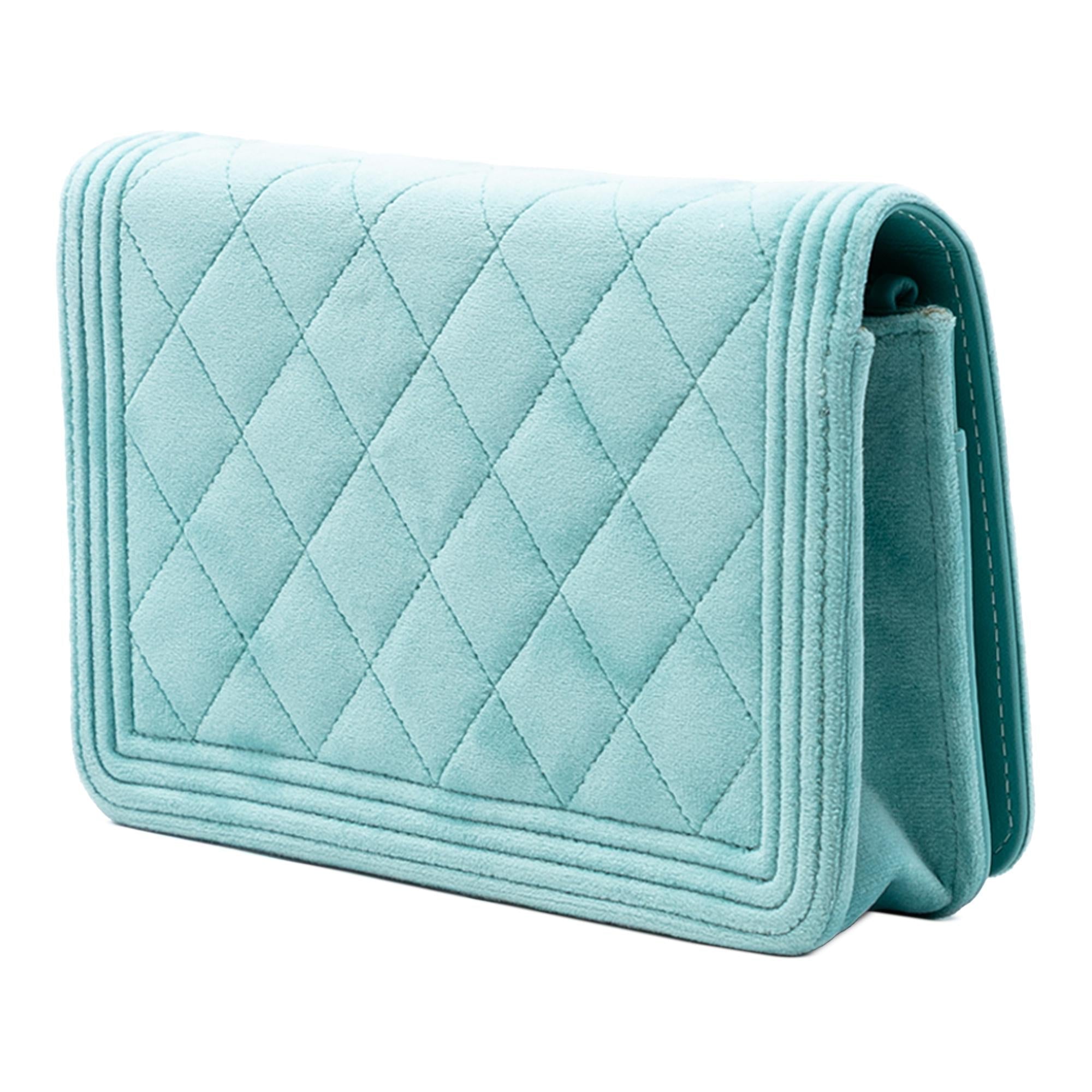 Chanel Quilted Velvet Boy Wallet On Chain