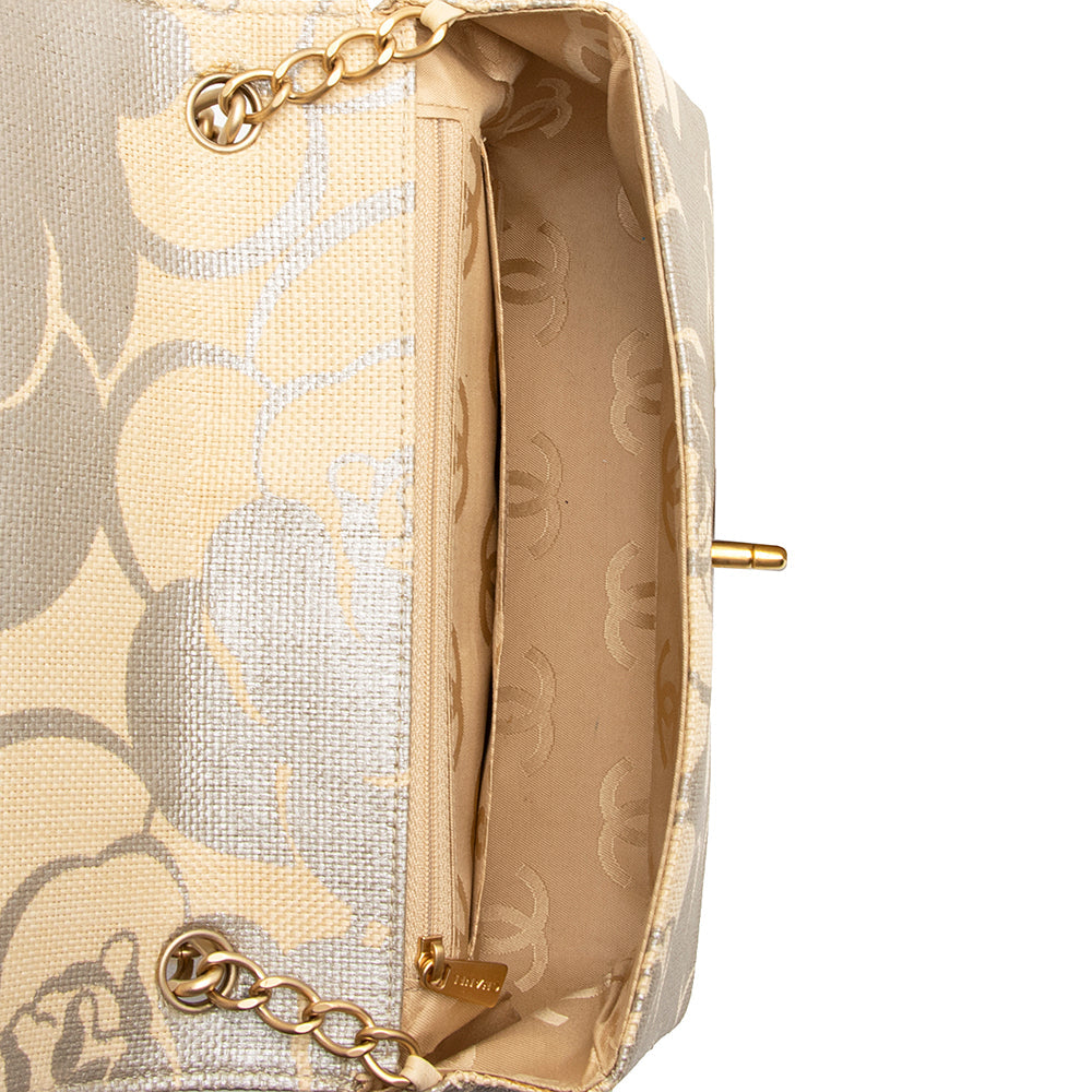 Chanel Raffia Camellia Medium Single Flap Bag (SHF-21180)