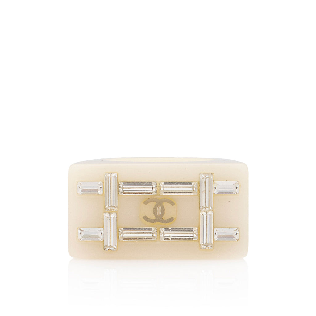 Chanel Resin Crystal Baguette CC Ring - Size 7