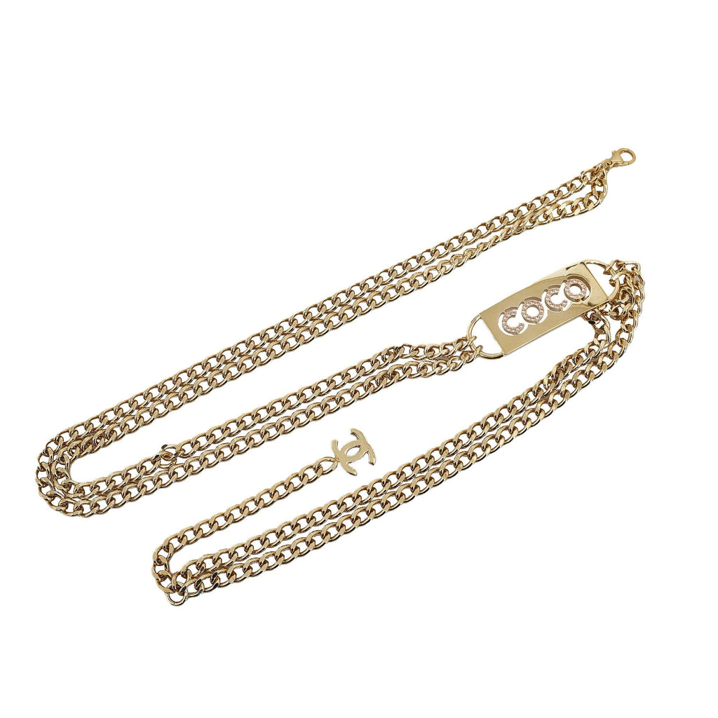 Chanel Rhinestone Coco Name Plate Chain-Link Belt - 35 89 (SHG-XLnxAn)