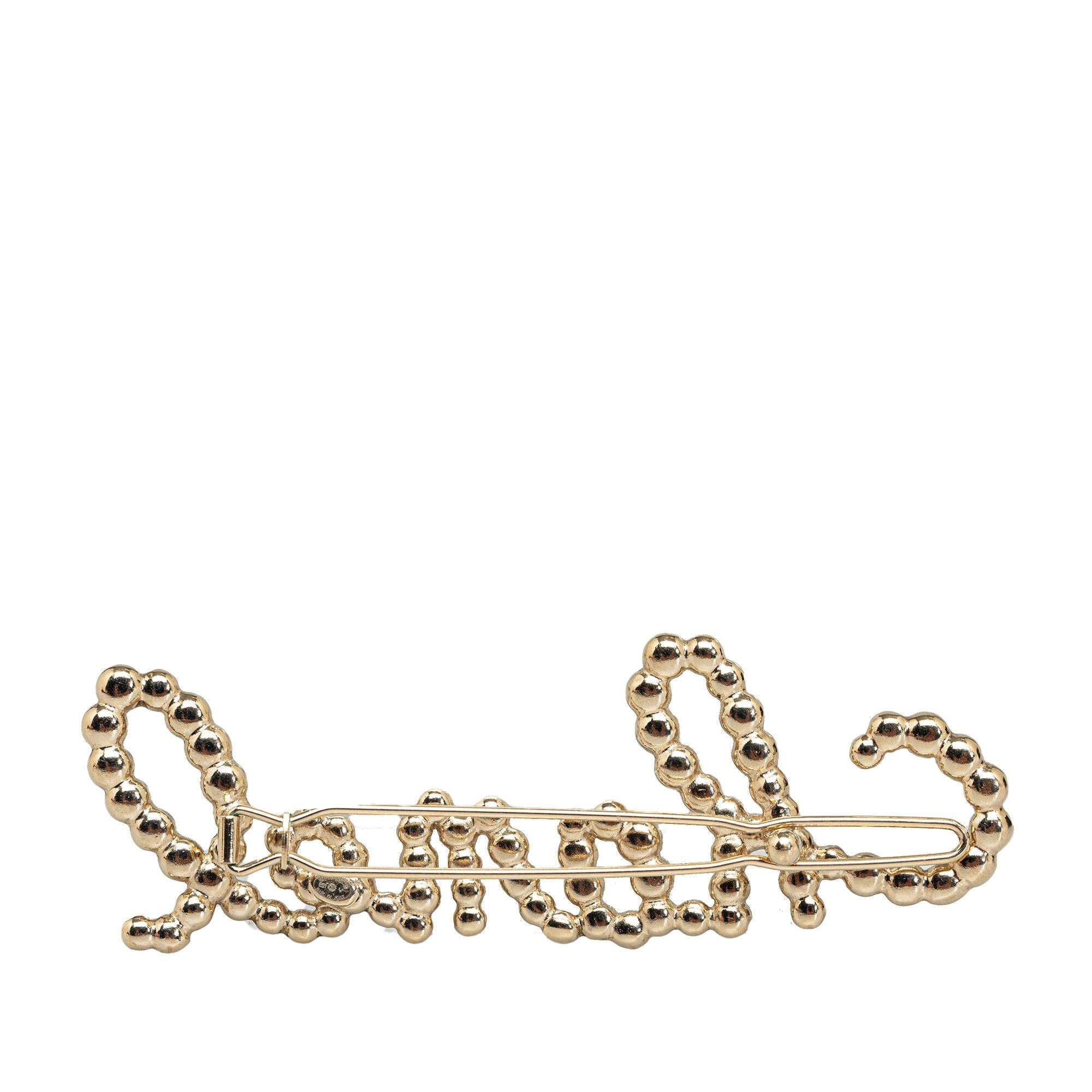 Chanel Rhinestone & Pearl Swirling Logo Barette (SHG-fwVacm)