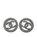 Chanel Ruthenium Pearl CC Round Push Back Earrings (SHG-Y0WMQt)