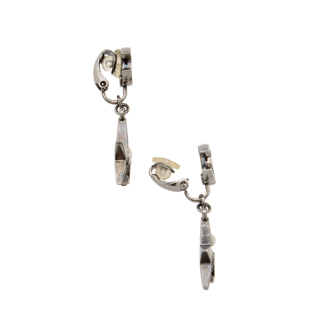 Chanel Vintage Ruthenium Resin CC Star Drop Clip On Earrings