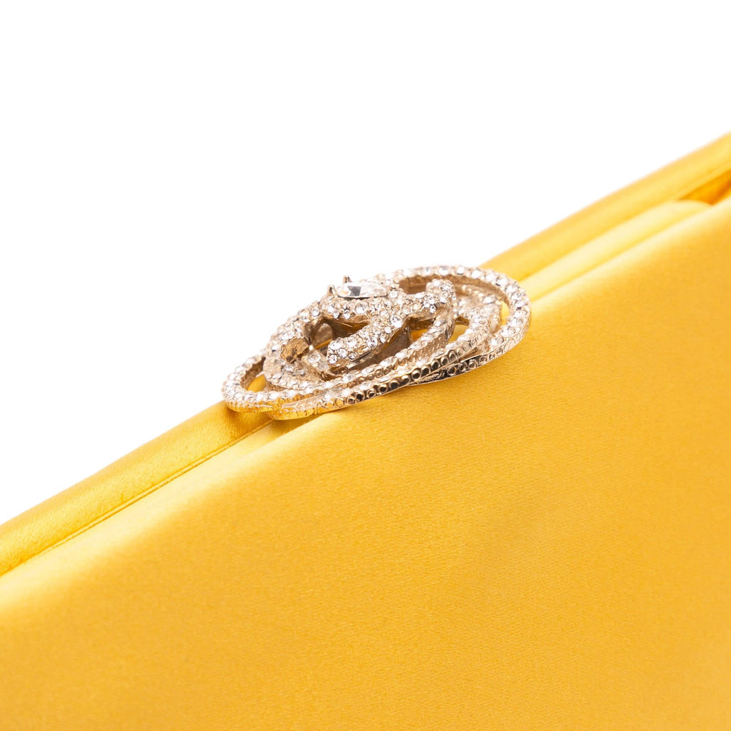 Chanel Satin Crystal Camellia Evening Frame Clutch
